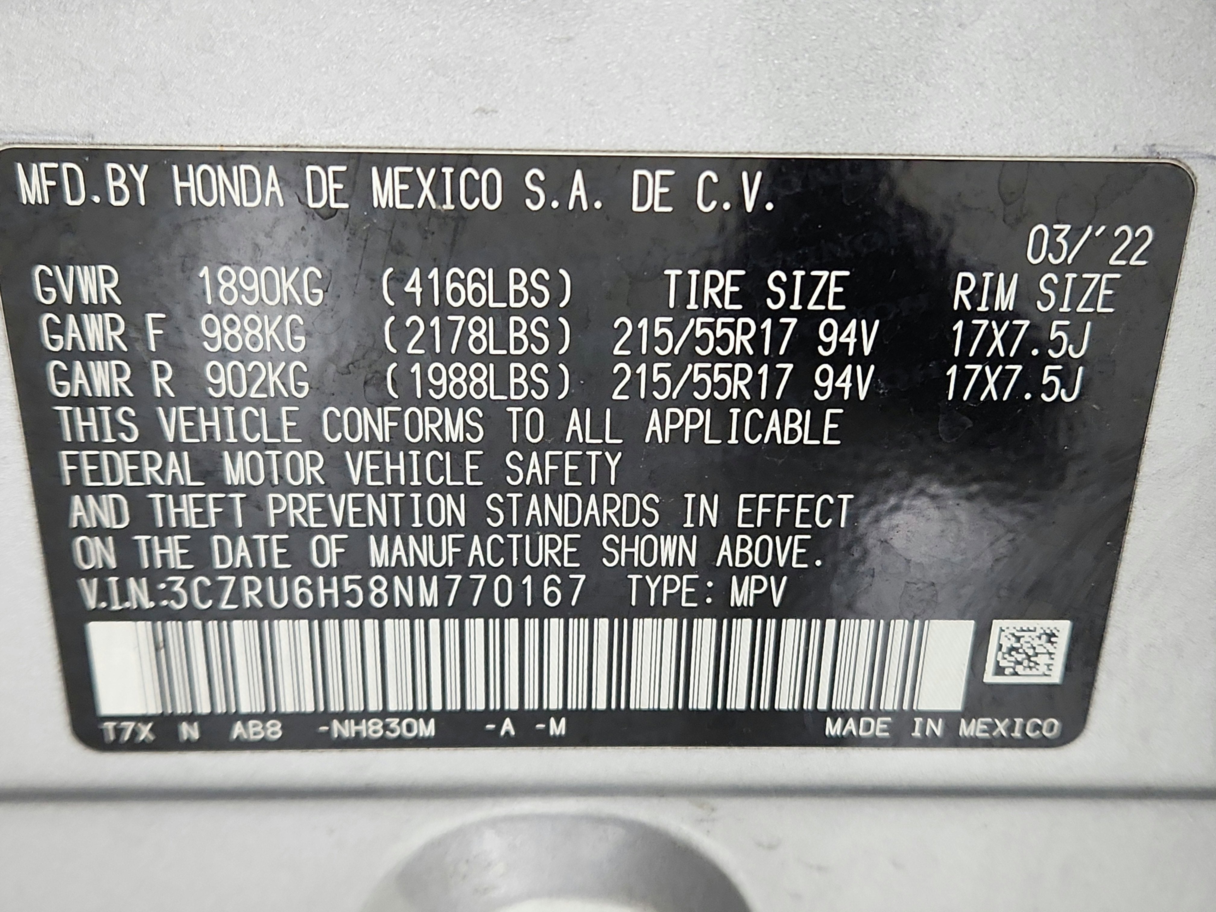 2022 Honda HR-V AWD EX