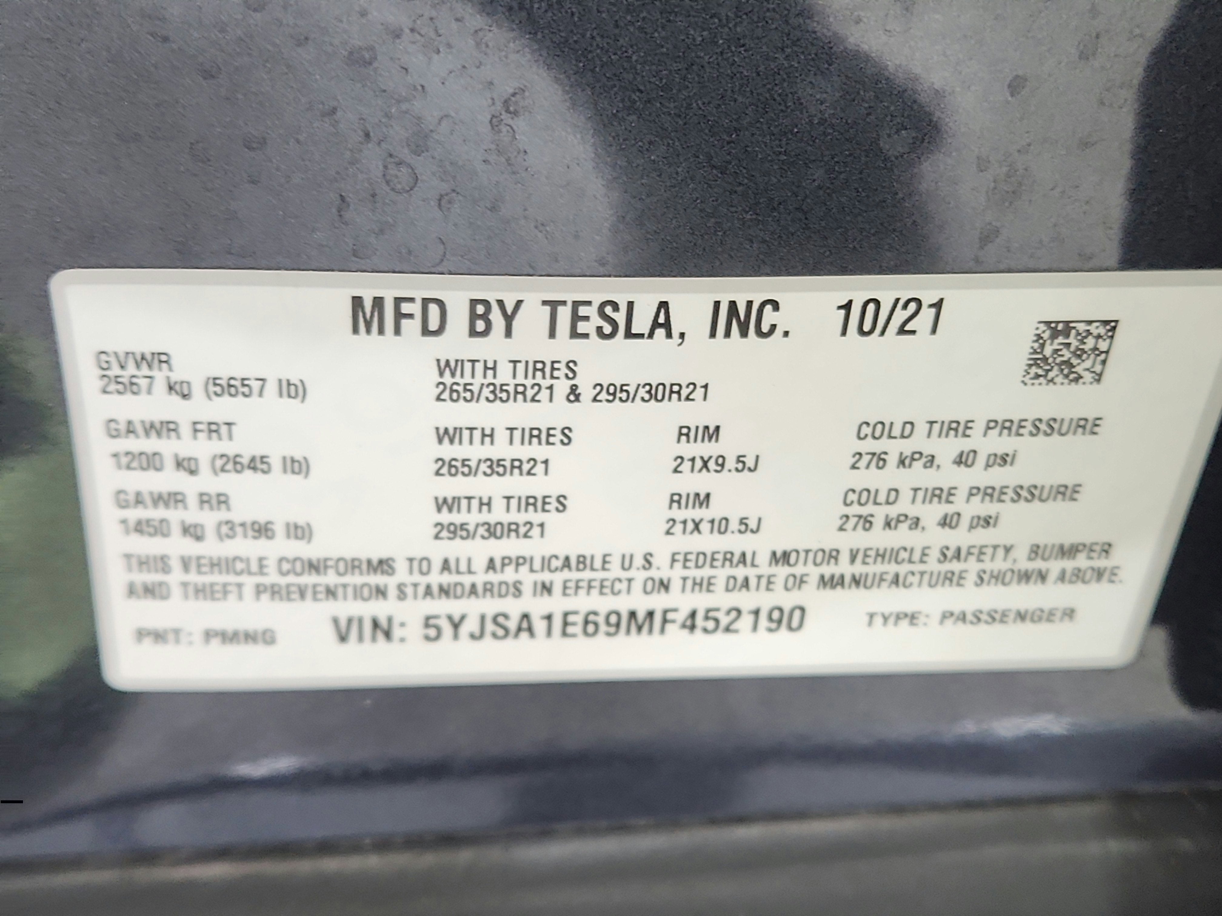 2021 Tesla Model S Plaid Tri Motor All-Wheel Drive