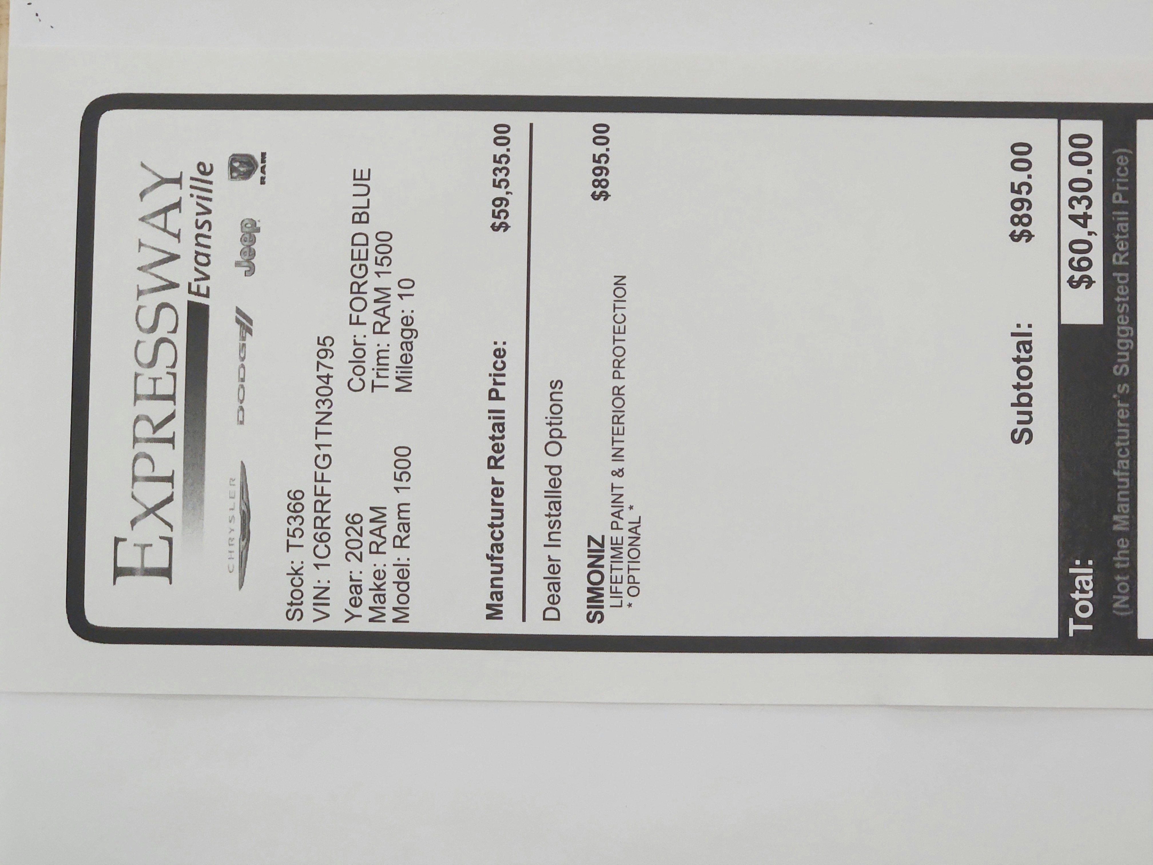 2026 RAM Ram 1500 RAM 1500 BIGHORN/LONESTAR CREW 4X4 (144.5 IN WB 5 FT 7 IN BOX)