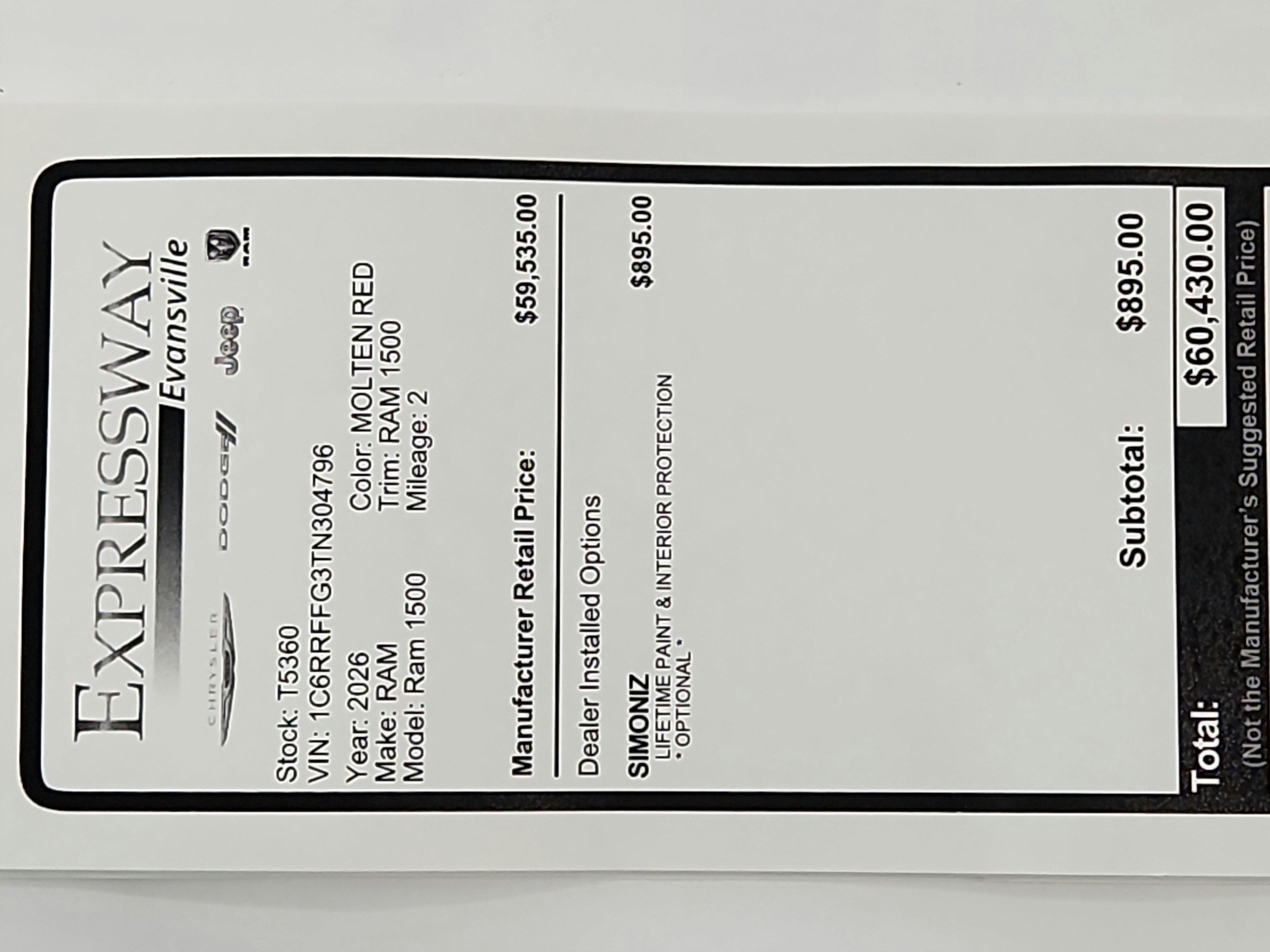 2026 RAM Ram 1500 RAM 1500 BIGHORN/LONESTAR CREW 4X4 (144.5 IN WB 5 FT 7 IN BOX)