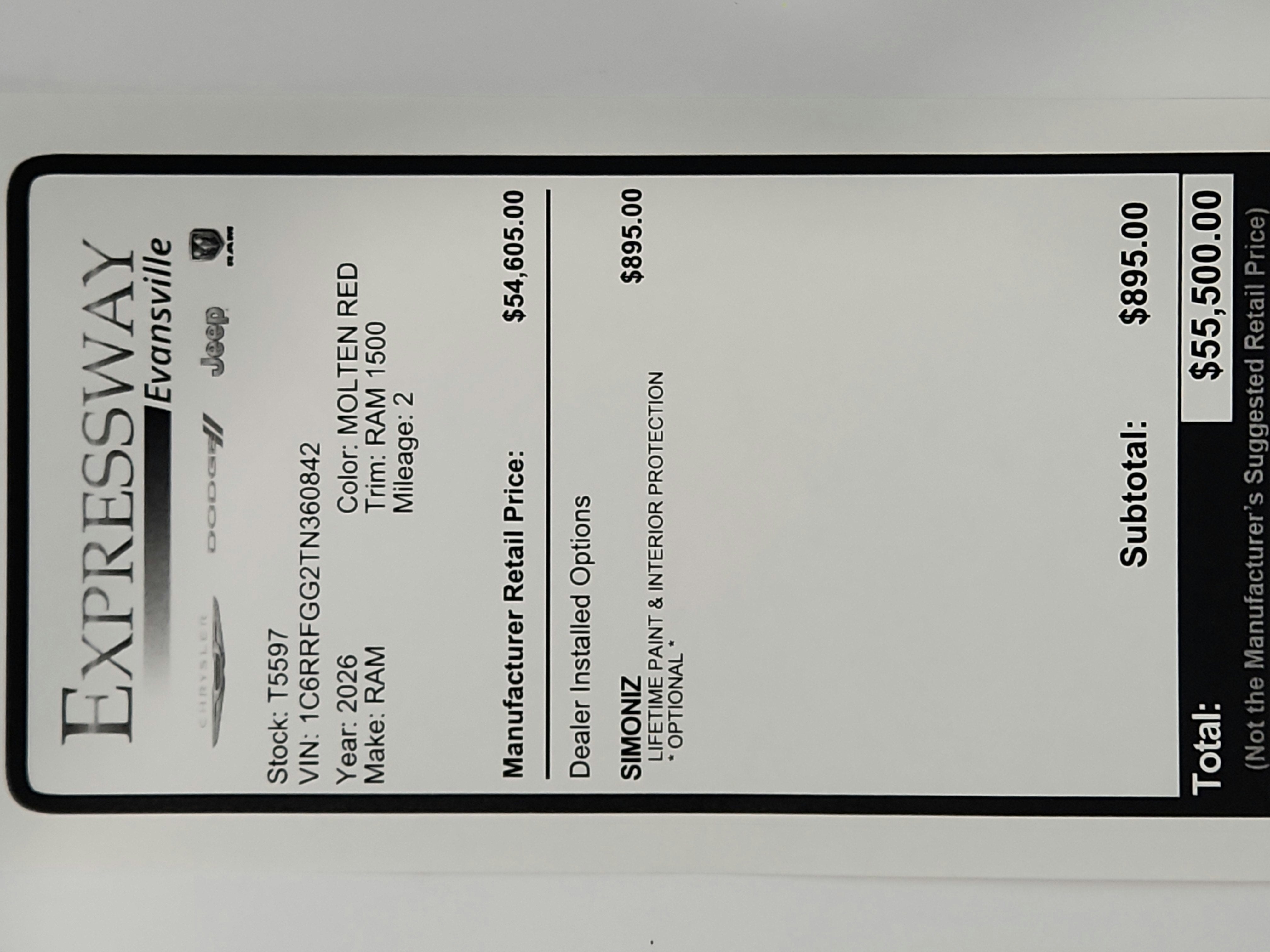 2026 RAM Ram 1500 RAM 1500 TRADESMAN CREW CAB 4X4 (144.5 IN WB 5 FT 7 IN BOX)