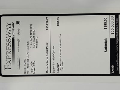 2026 RAM Ram 1500 RAM 1500 TRADESMAN CREW CAB 4X4 (144.5 IN WB 5 FT 7 IN BOX)