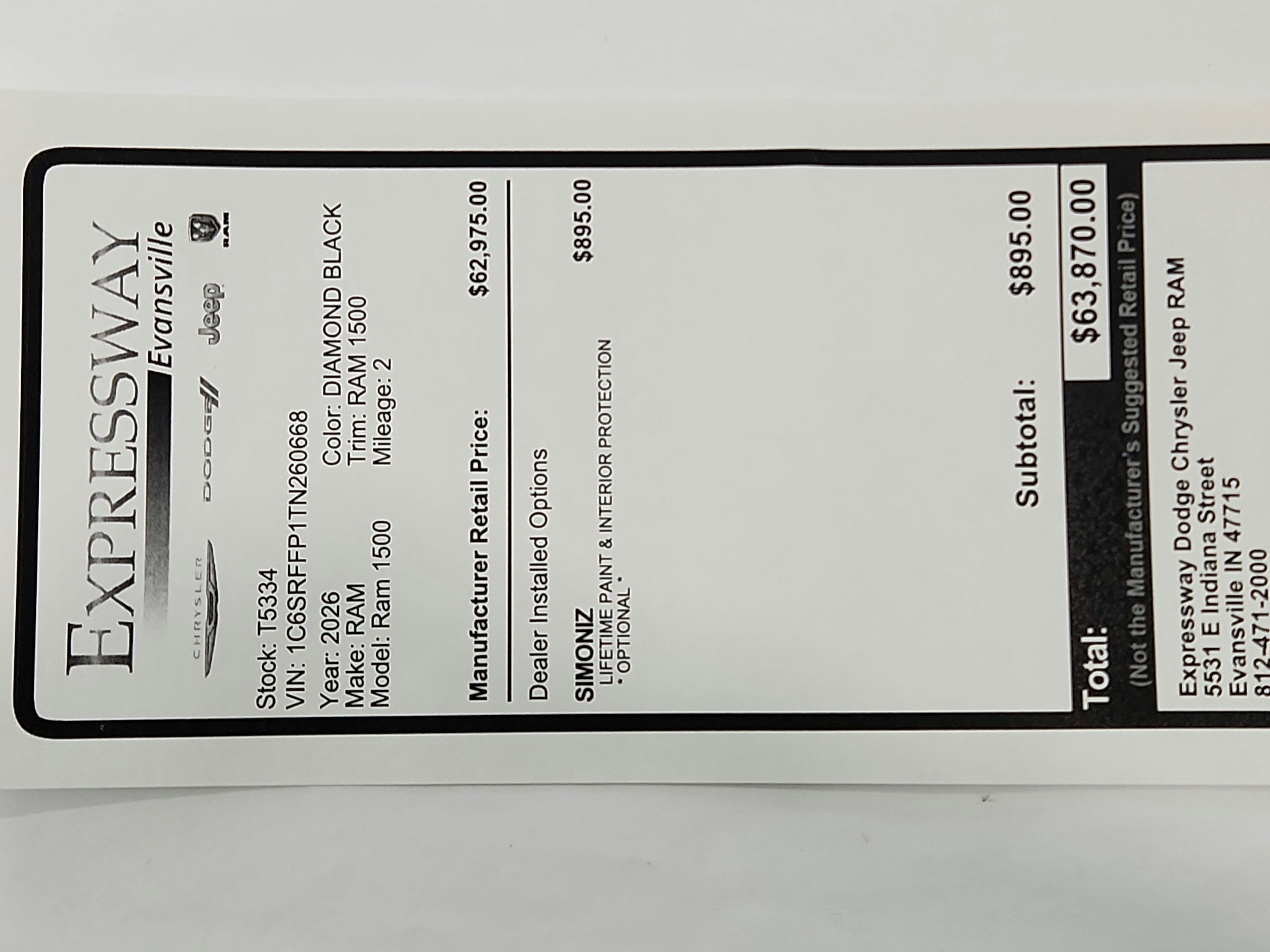 2026 RAM Ram 1500 RAM 1500 BIGHORN/LONESTAR CREW 4X4 (144.5 IN WB 5 FT 7 IN BOX)