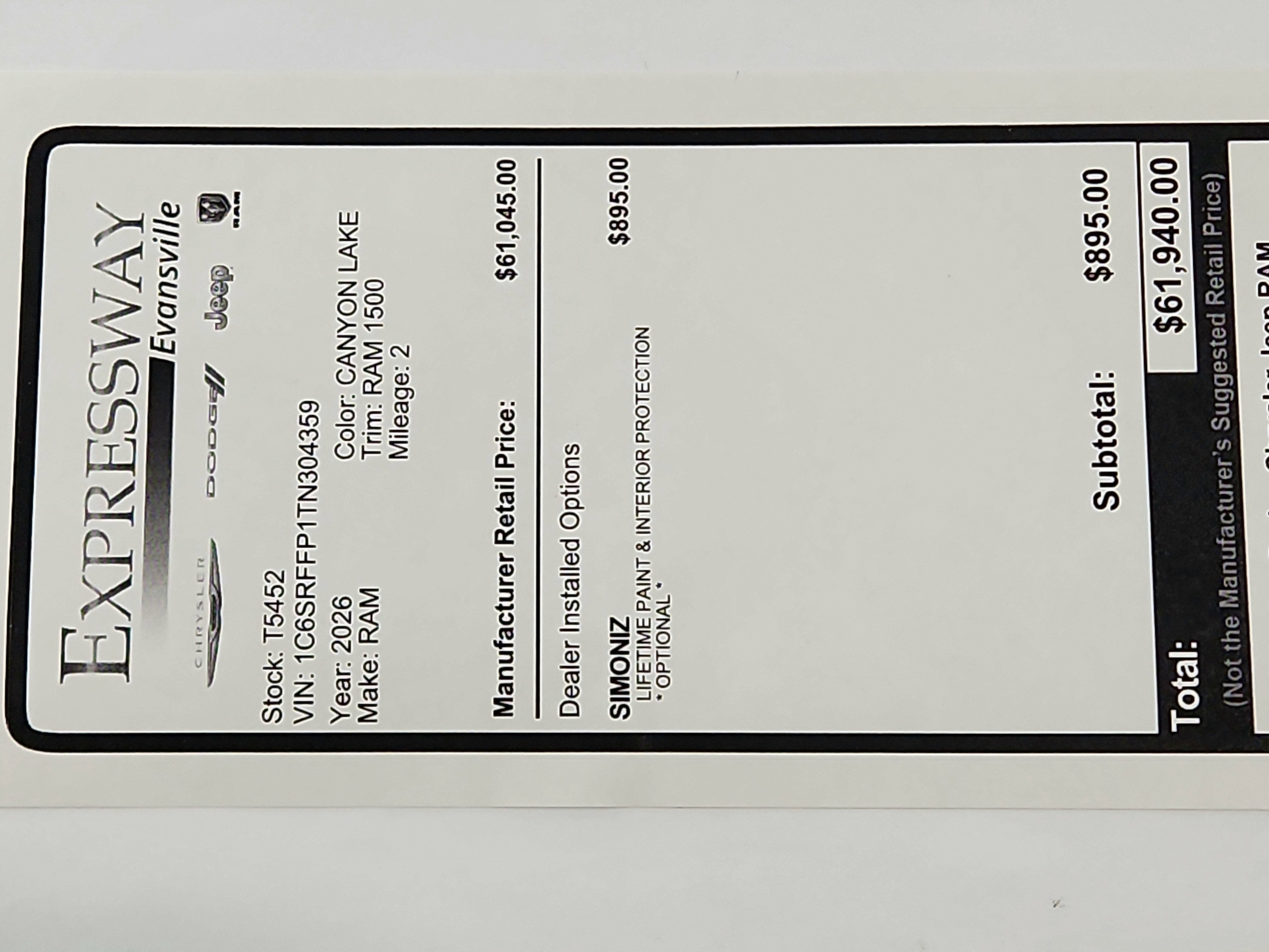 2026 RAM Ram 1500 RAM 1500 BIGHORN/LONESTAR CREW 4X4 (144.5 IN WB 5 FT 7 IN BOX)