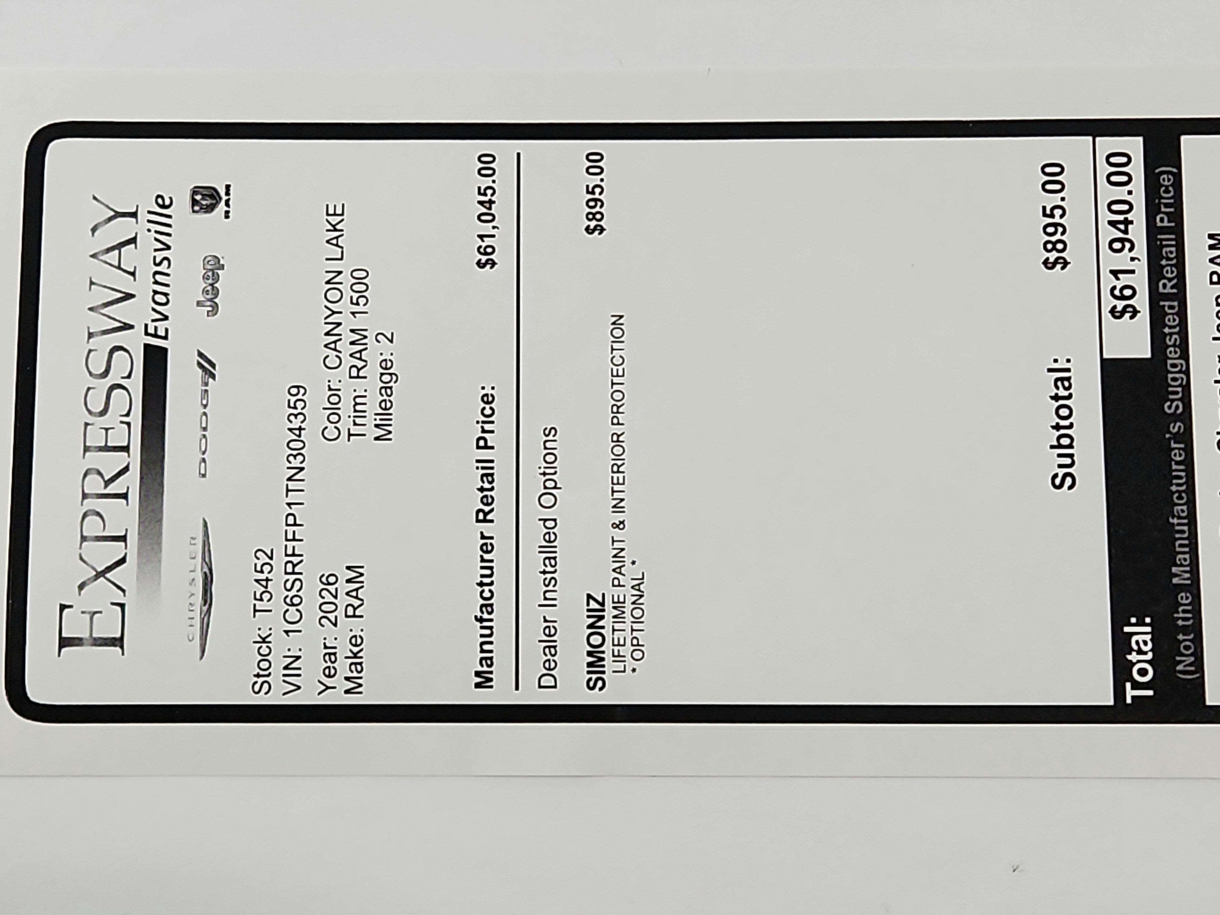 2026 RAM Ram 1500 RAM 1500 BIGHORN/LONESTAR CREW 4X4 (144.5 IN WB 5 FT 7 IN BOX)