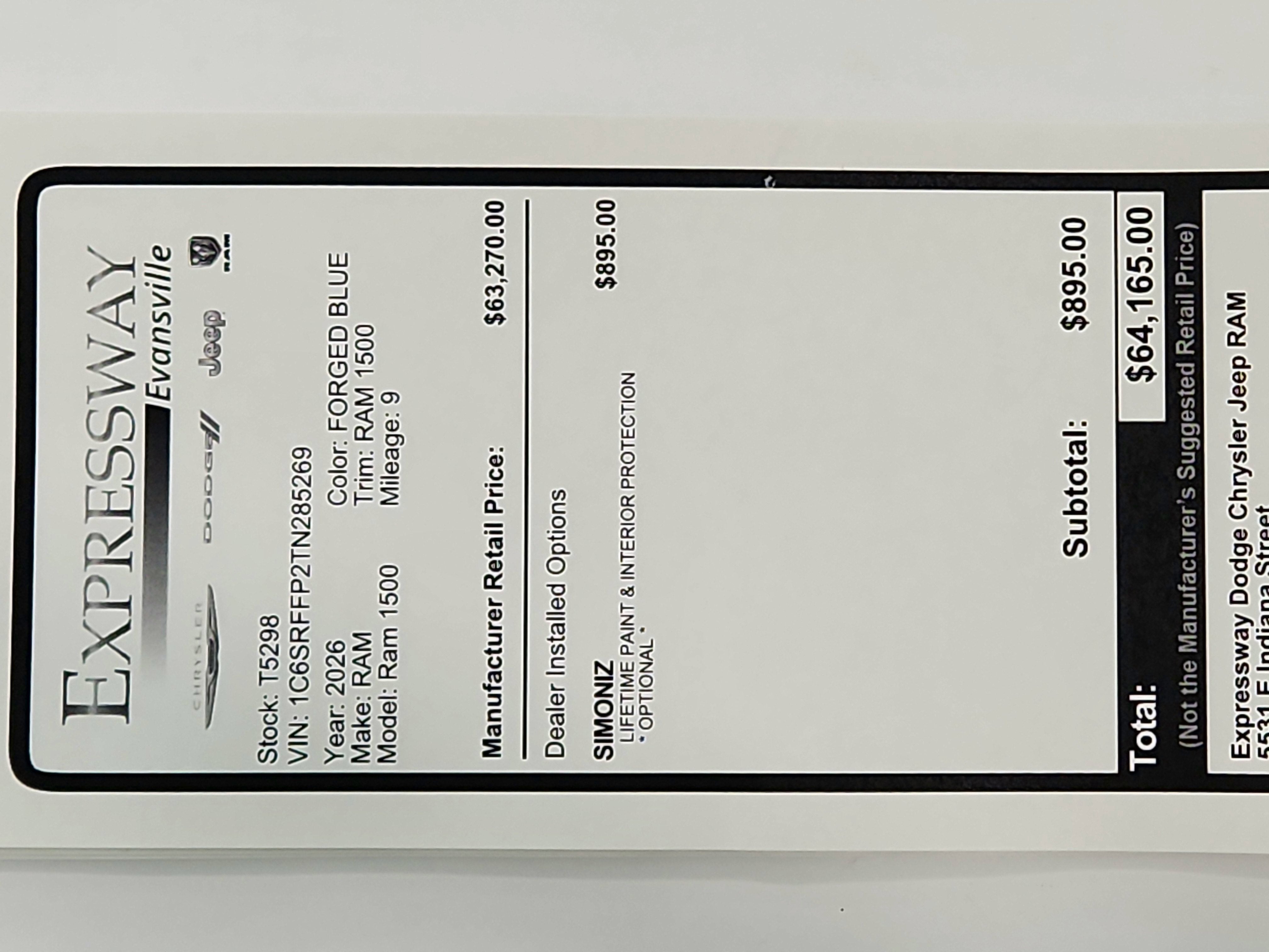 2026 RAM Ram 1500 RAM 1500 BIGHORN/LONESTAR CREW 4X4 (144.5 IN WB 5 FT 7 IN BOX)