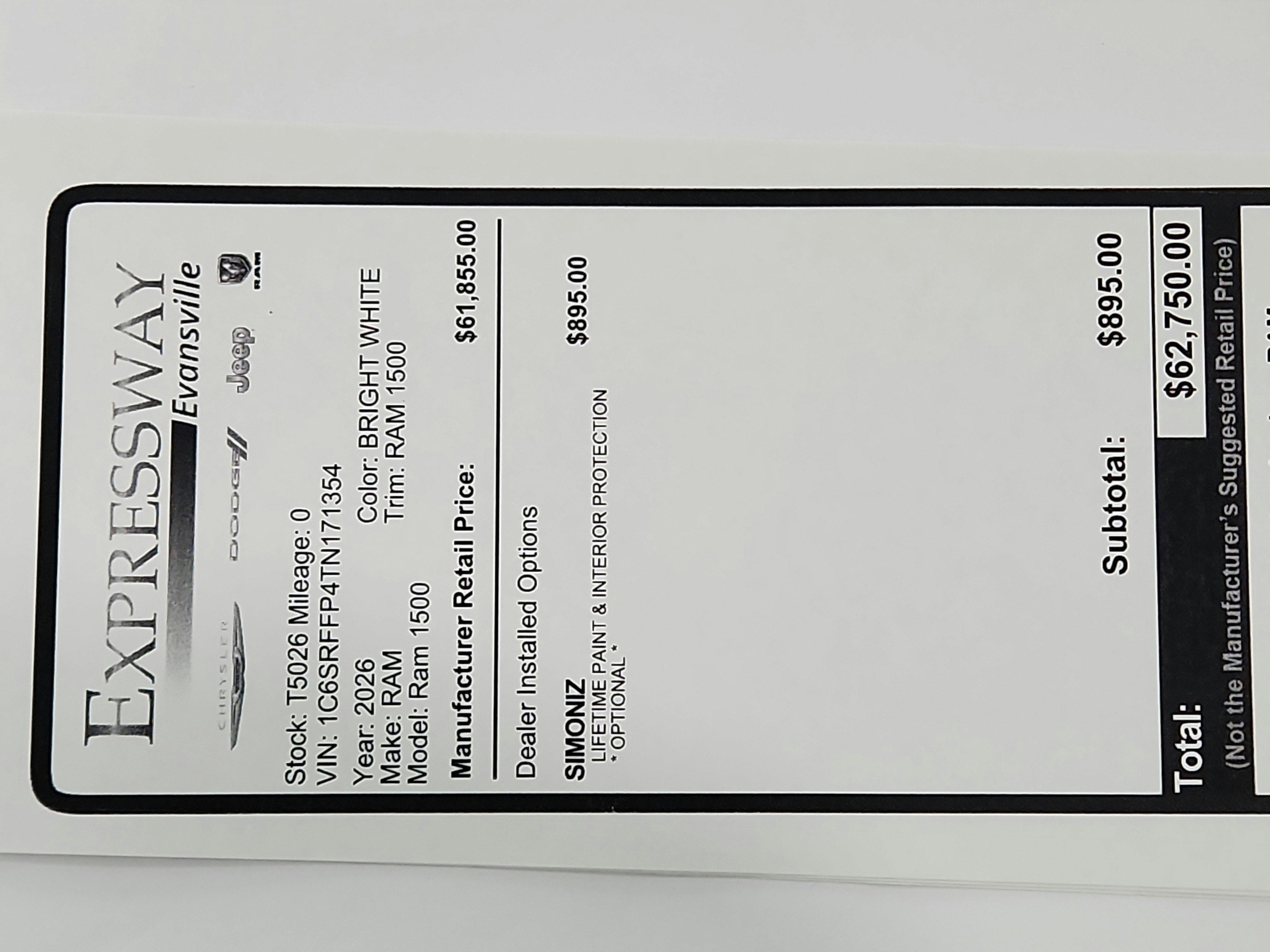 2026 RAM Ram 1500 RAM 1500 BIGHORN/LONESTAR CREW 4X4 (144.5 IN WB 5 FT 7 IN BOX)