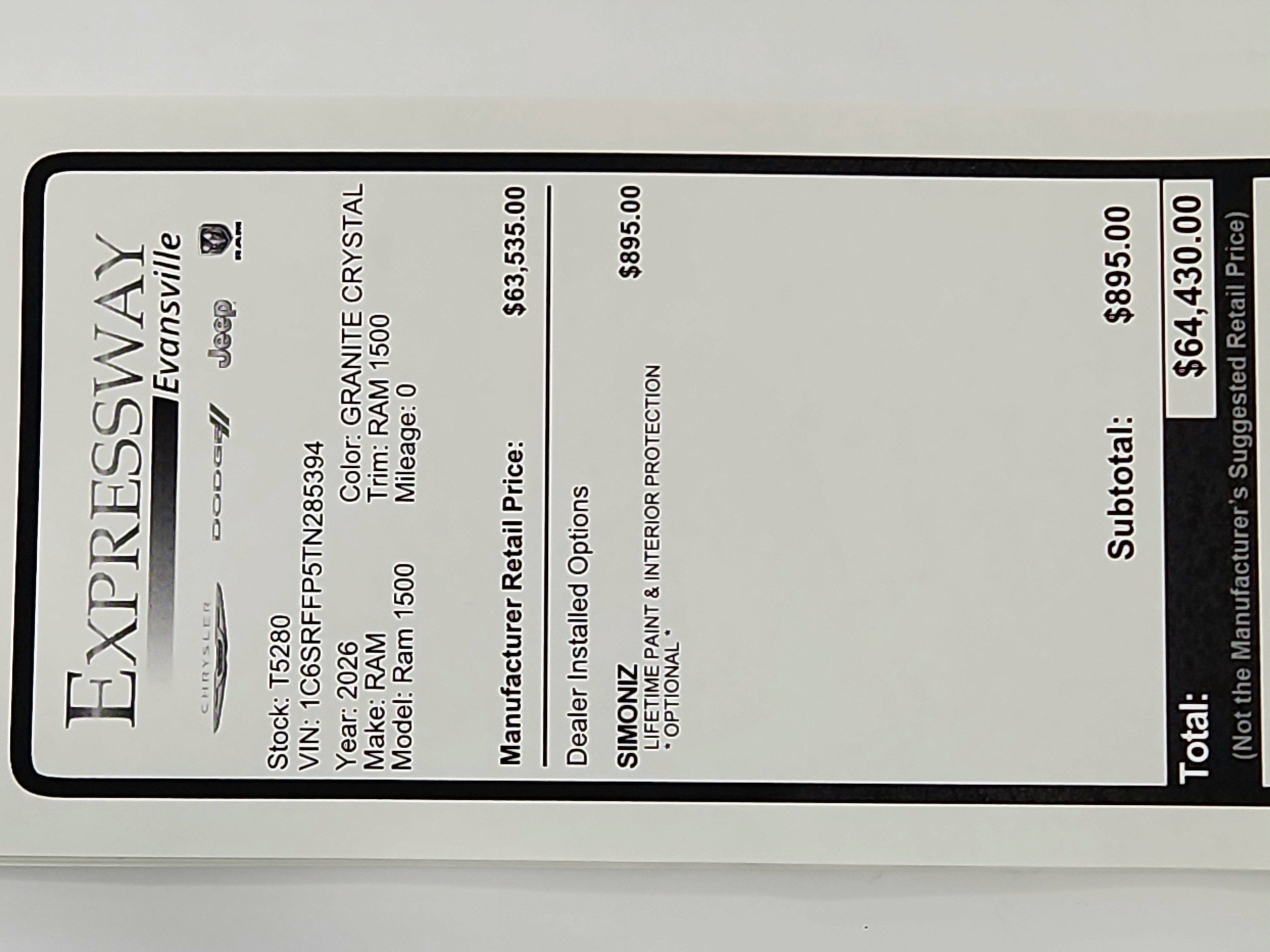 2026 RAM Ram 1500 RAM 1500 BIGHORN/LONESTAR CREW 4X4 (144.5 IN WB 5 FT 7 IN BOX)