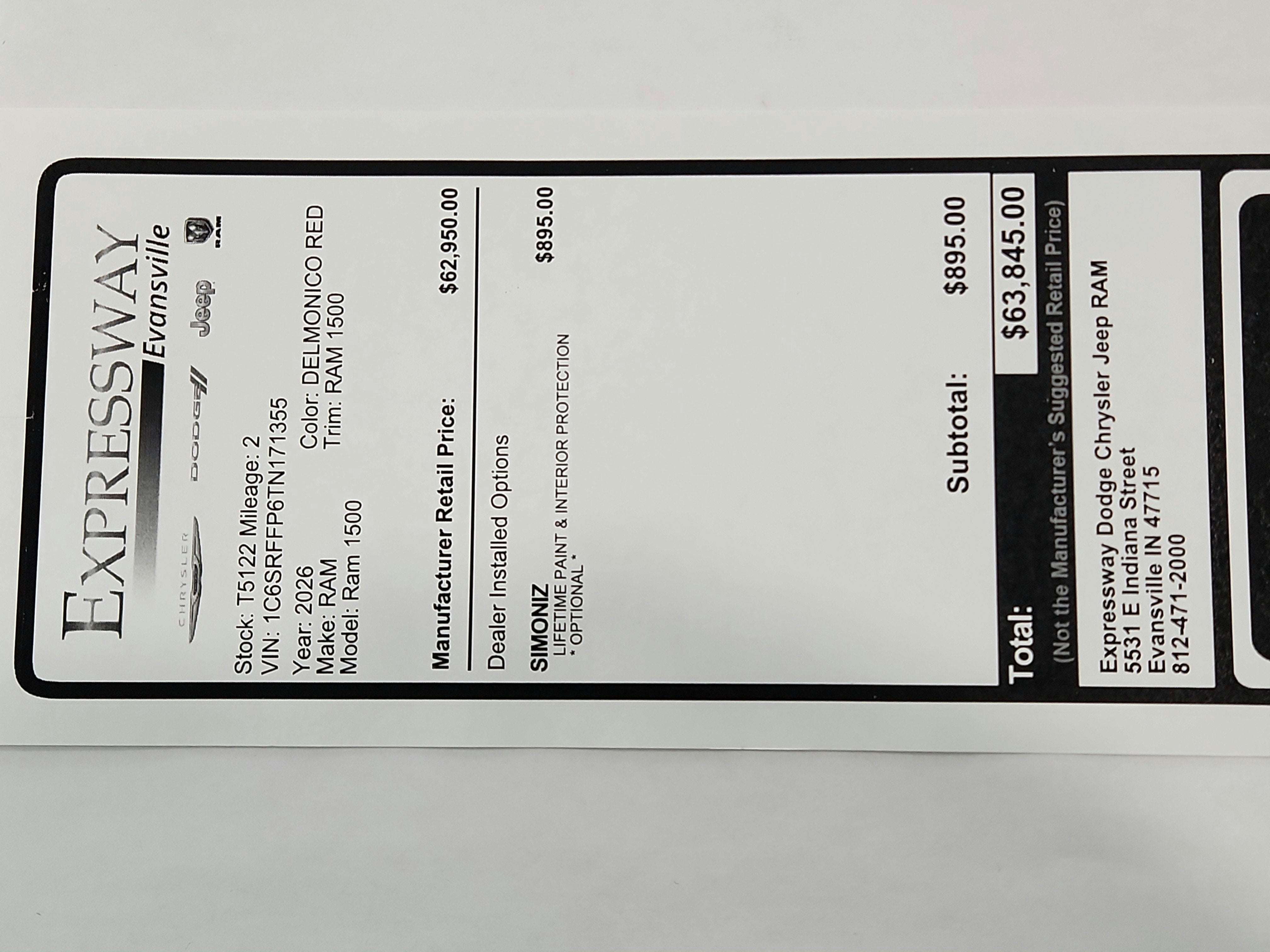 2026 RAM Ram 1500 RAM 1500 BIGHORN/LONESTAR CREW 4X4 (144.5 IN WB 5 FT 7 IN BOX)