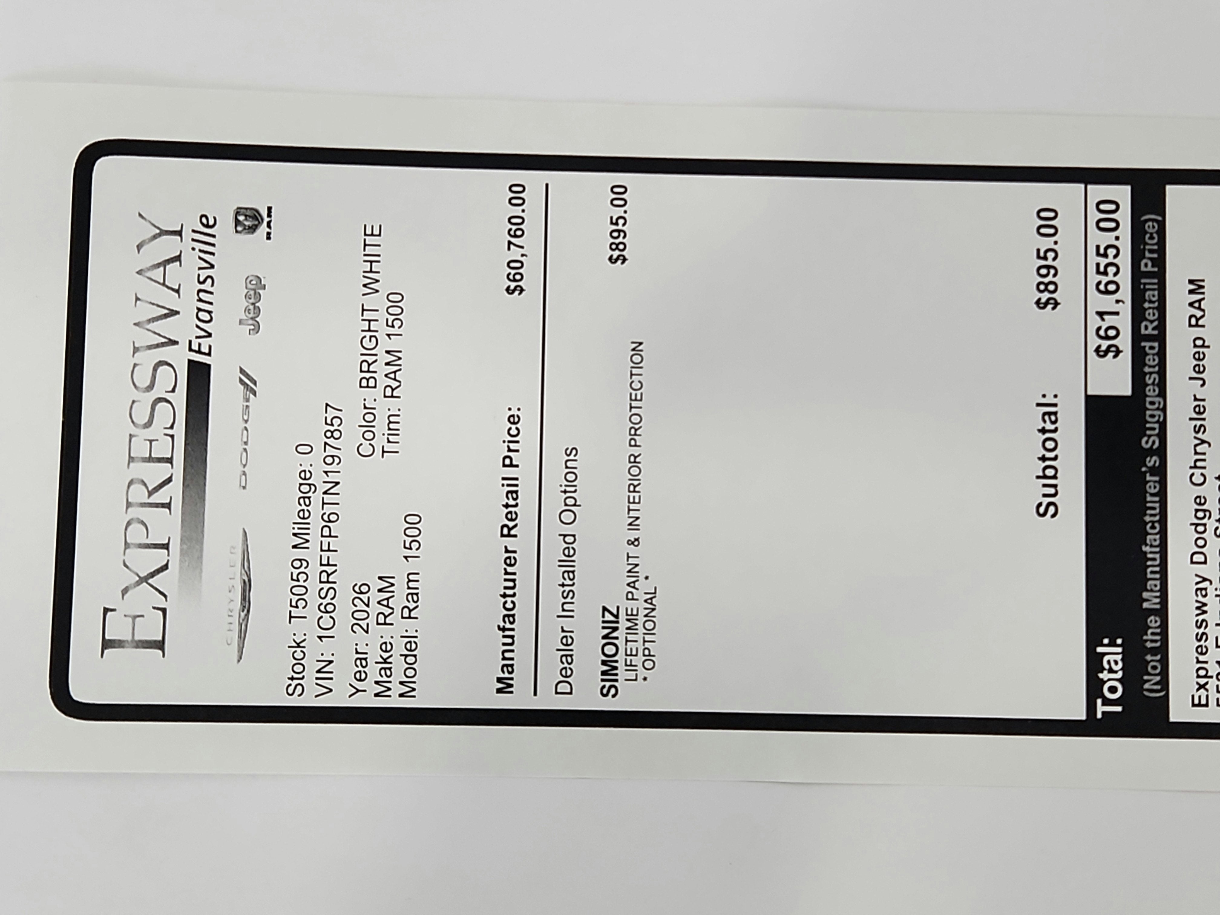 2026 RAM Ram 1500 RAM 1500 BIGHORN/LONESTAR CREW 4X4 (144.5 IN WB 5 FT 7 IN BOX)