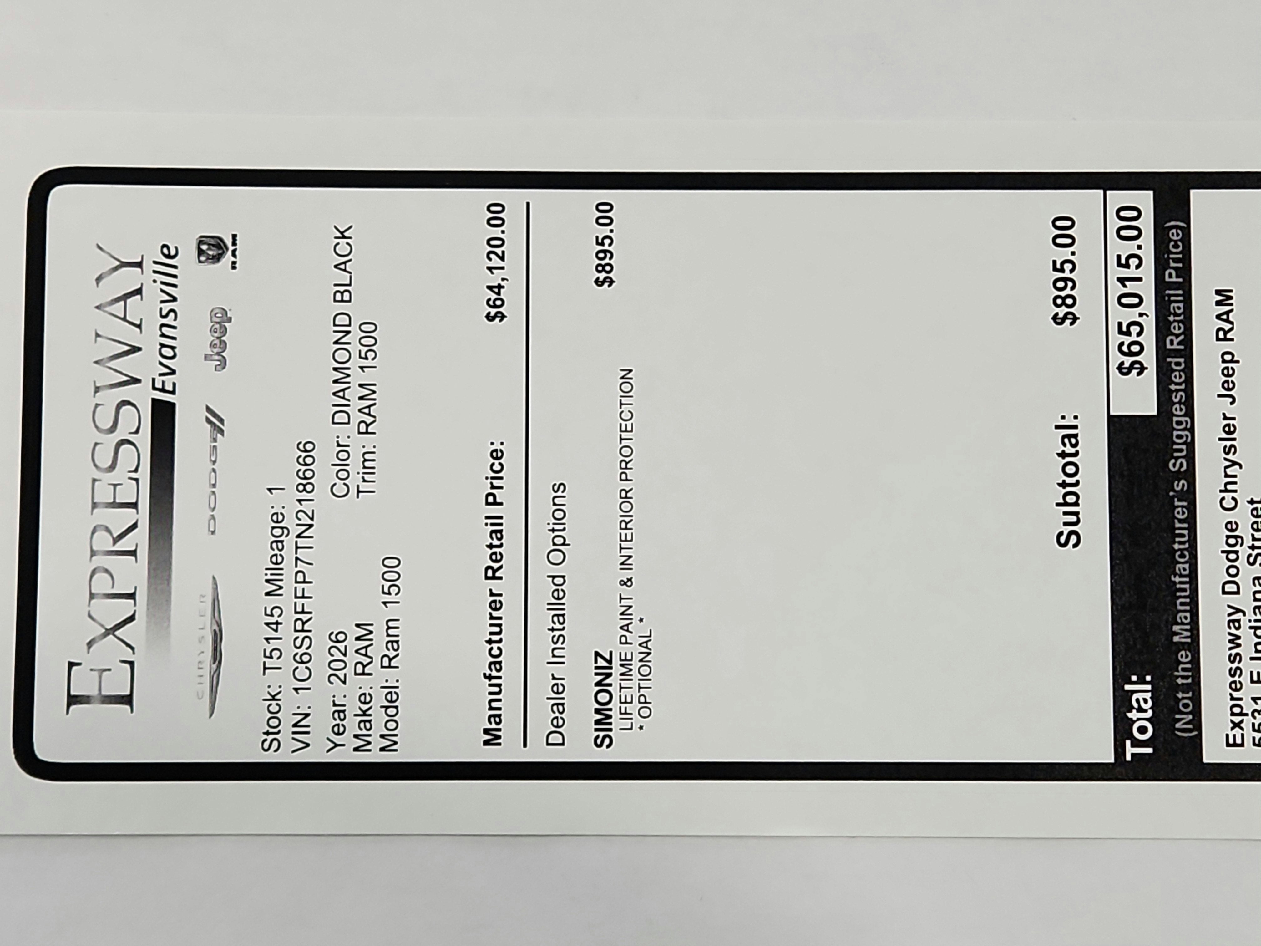 2026 RAM Ram 1500 RAM 1500 BIGHORN/LONESTAR CREW 4X4 (144.5 IN WB 5 FT 7 IN BOX)