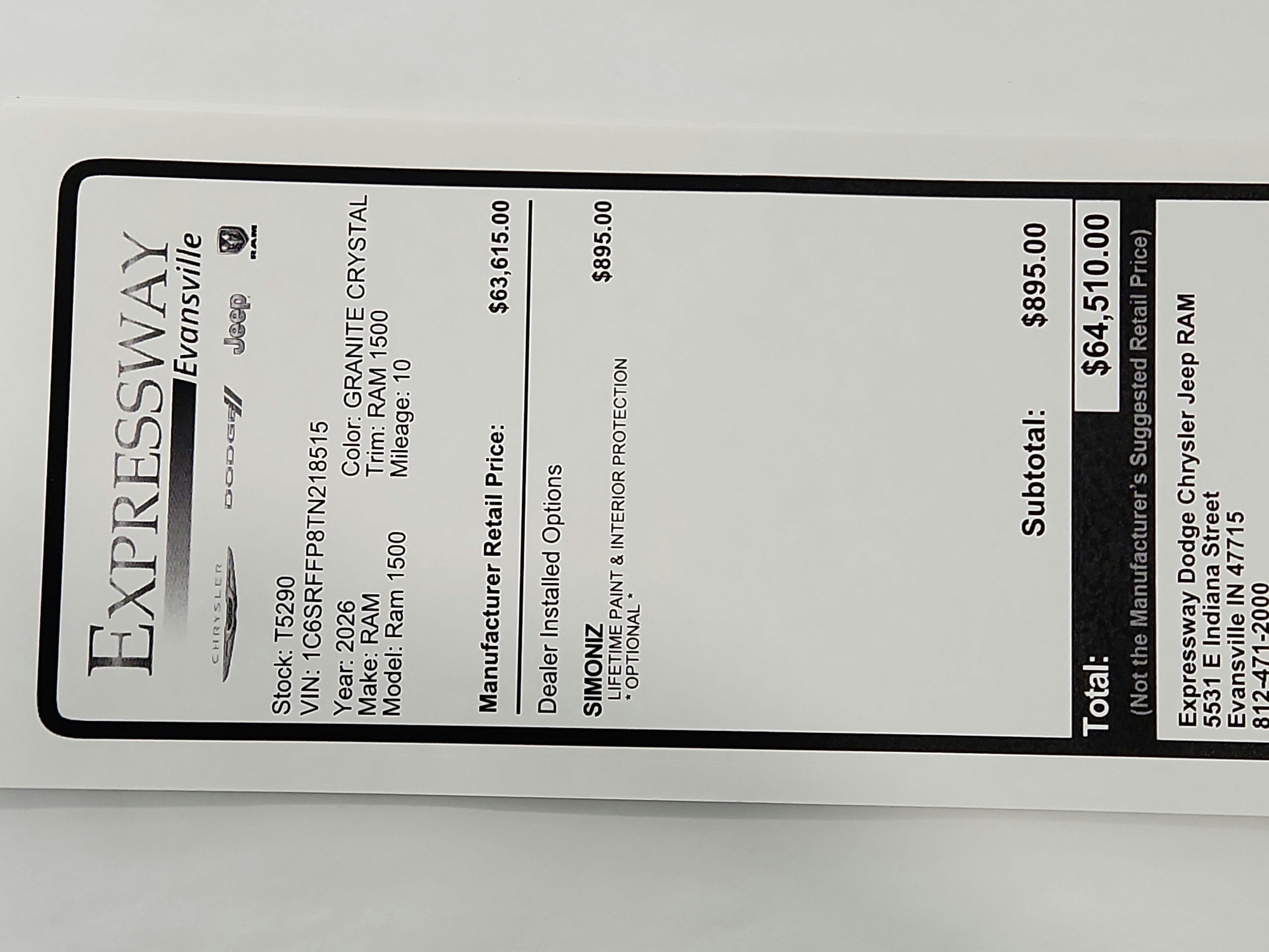 2026 RAM Ram 1500 RAM 1500 BIGHORN/LONESTAR CREW 4X4 (144.5 IN WB 5 FT 7 IN BOX)