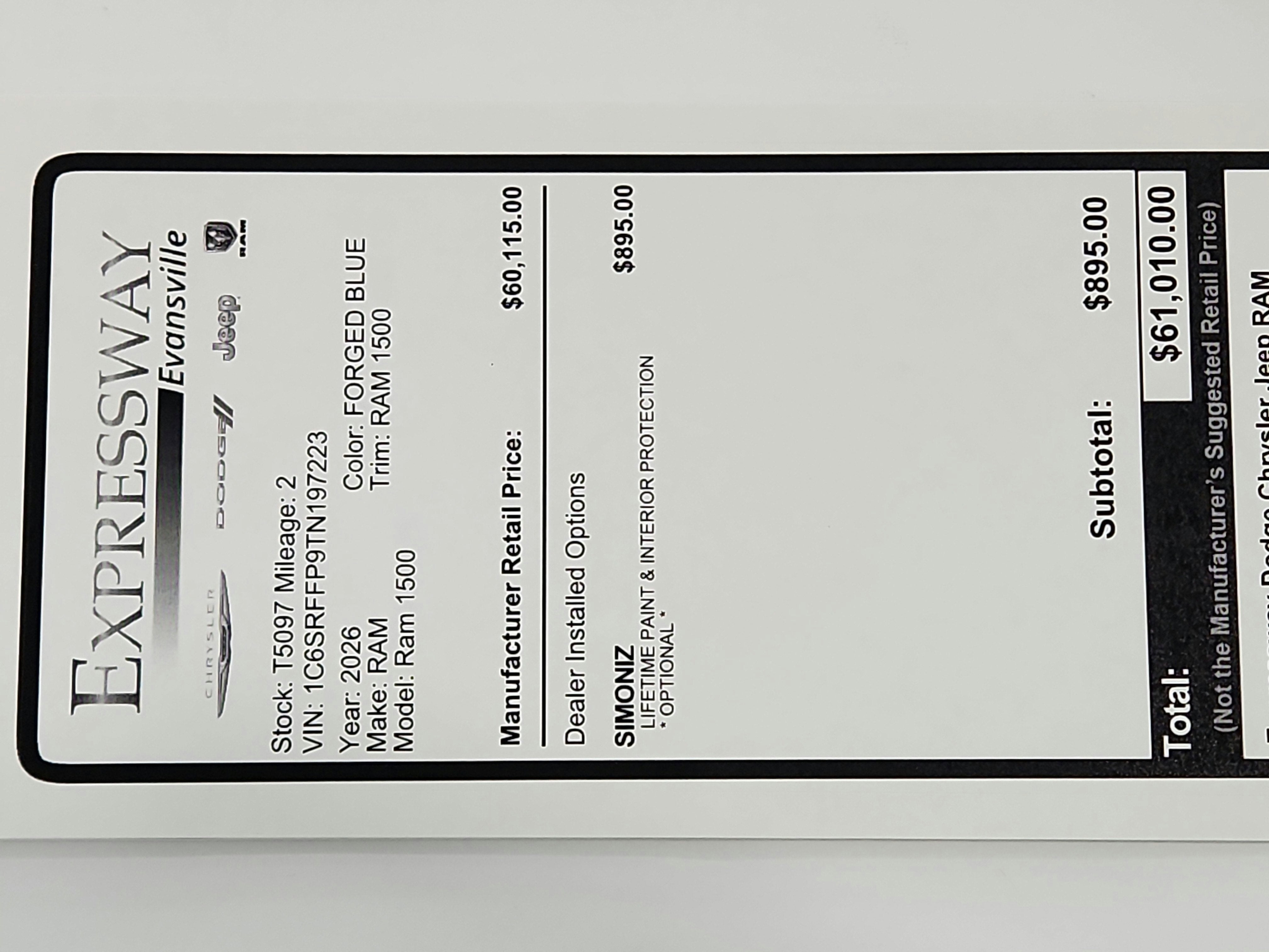 2026 RAM Ram 1500 RAM 1500 BIGHORN/LONESTAR CREW 4X4 (144.5 IN WB 5 FT 7 IN BOX)