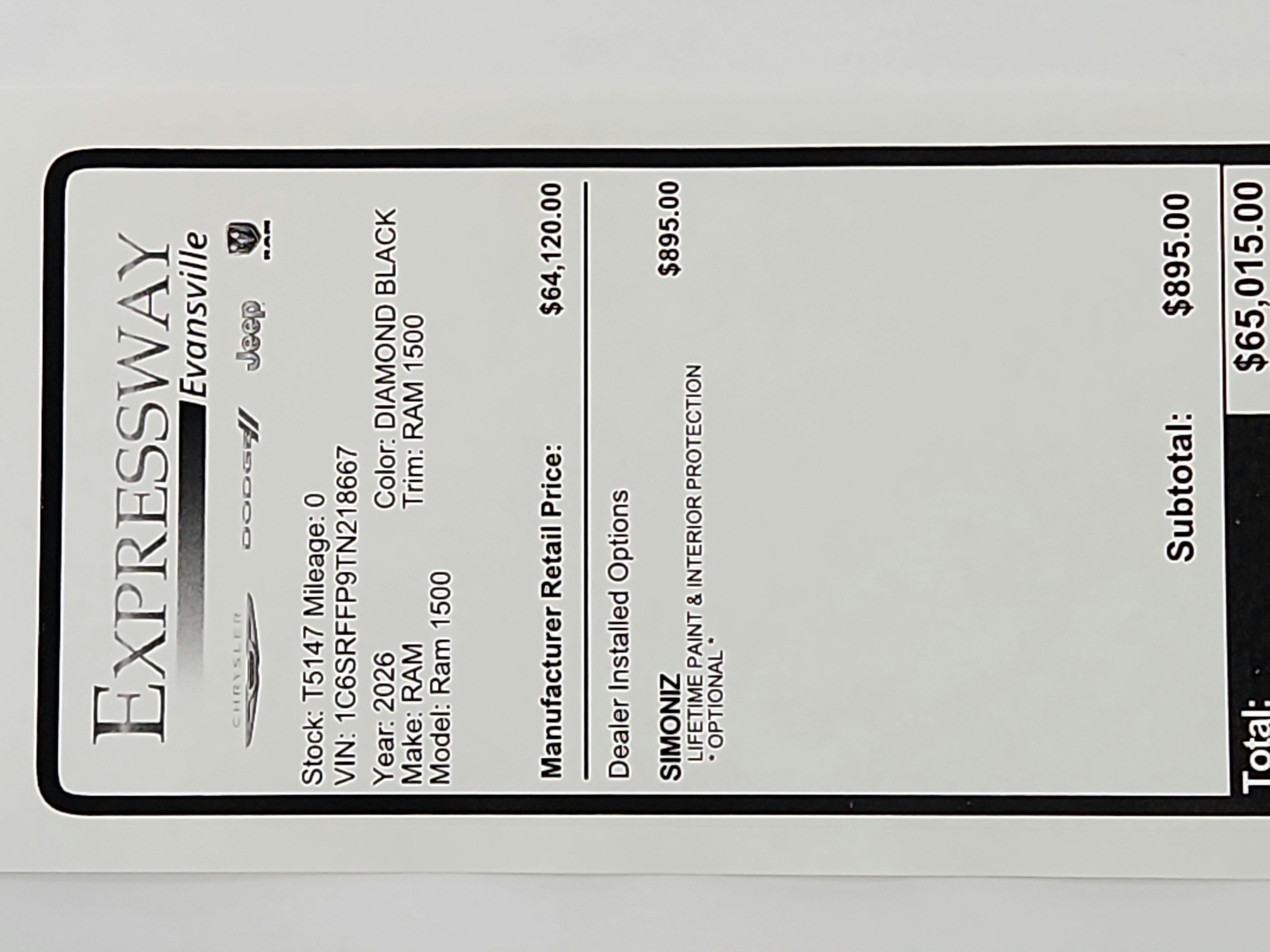 2026 RAM Ram 1500 RAM 1500 BIGHORN/LONESTAR CREW 4X4 (144.5 IN WB 5 FT 7 IN BOX)