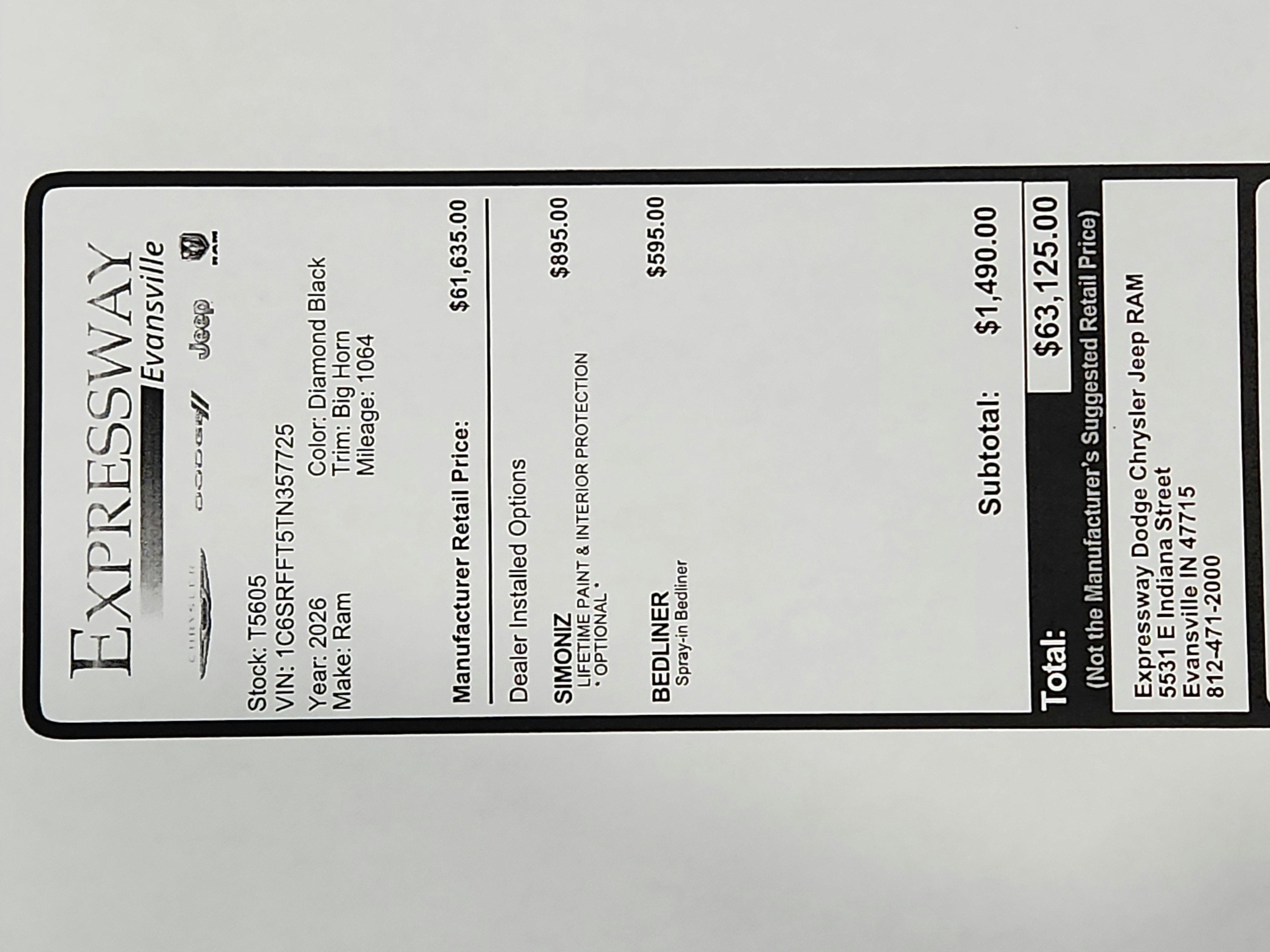 2026 RAM Ram 1500 Big Horn 4x4 Crew Cab 5'7" Box