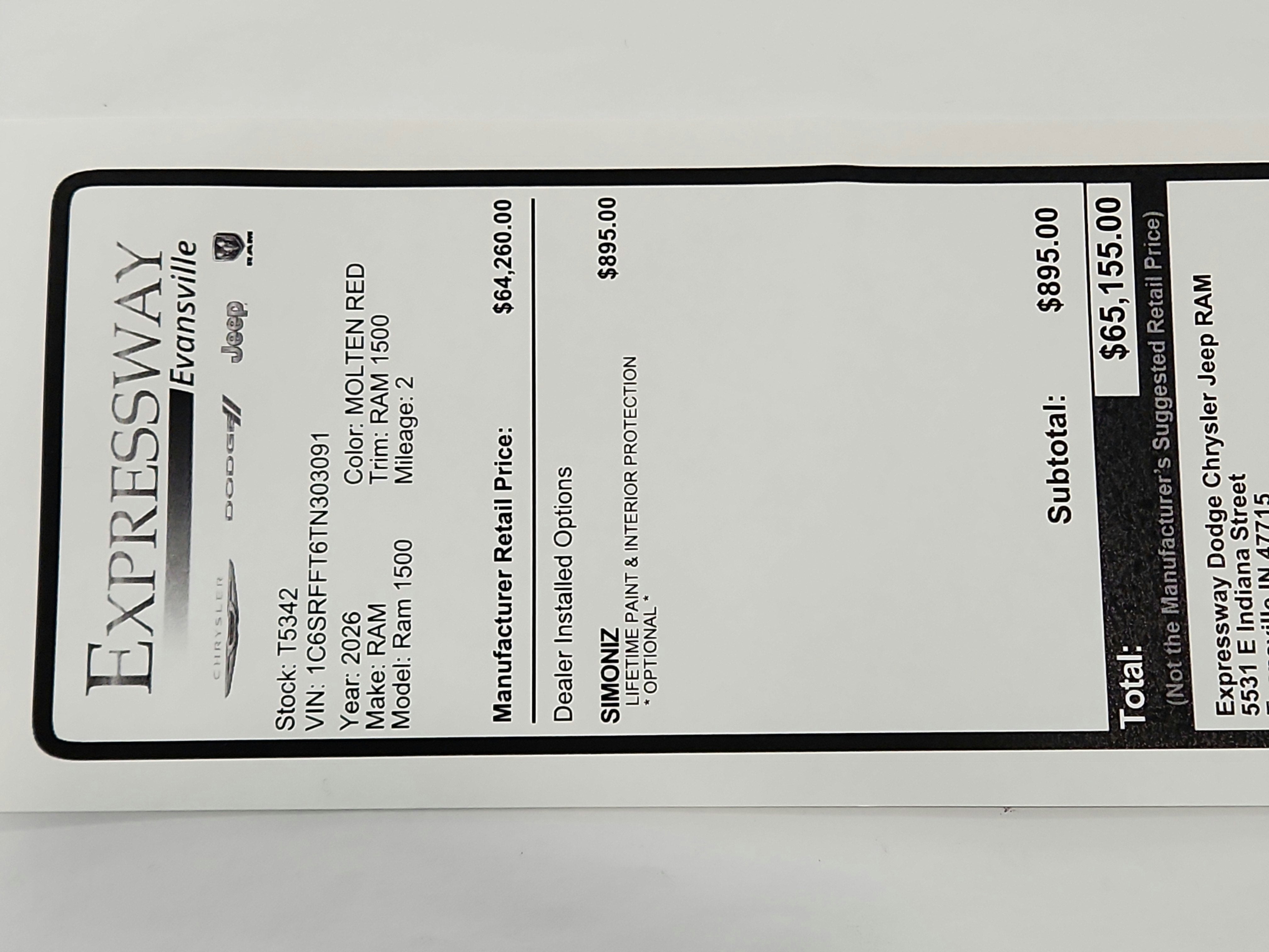 2026 RAM Ram 1500 RAM 1500 BIGHORN/LONESTAR CREW 4X4 (144.5 IN WB 5 FT 7 IN BOX)