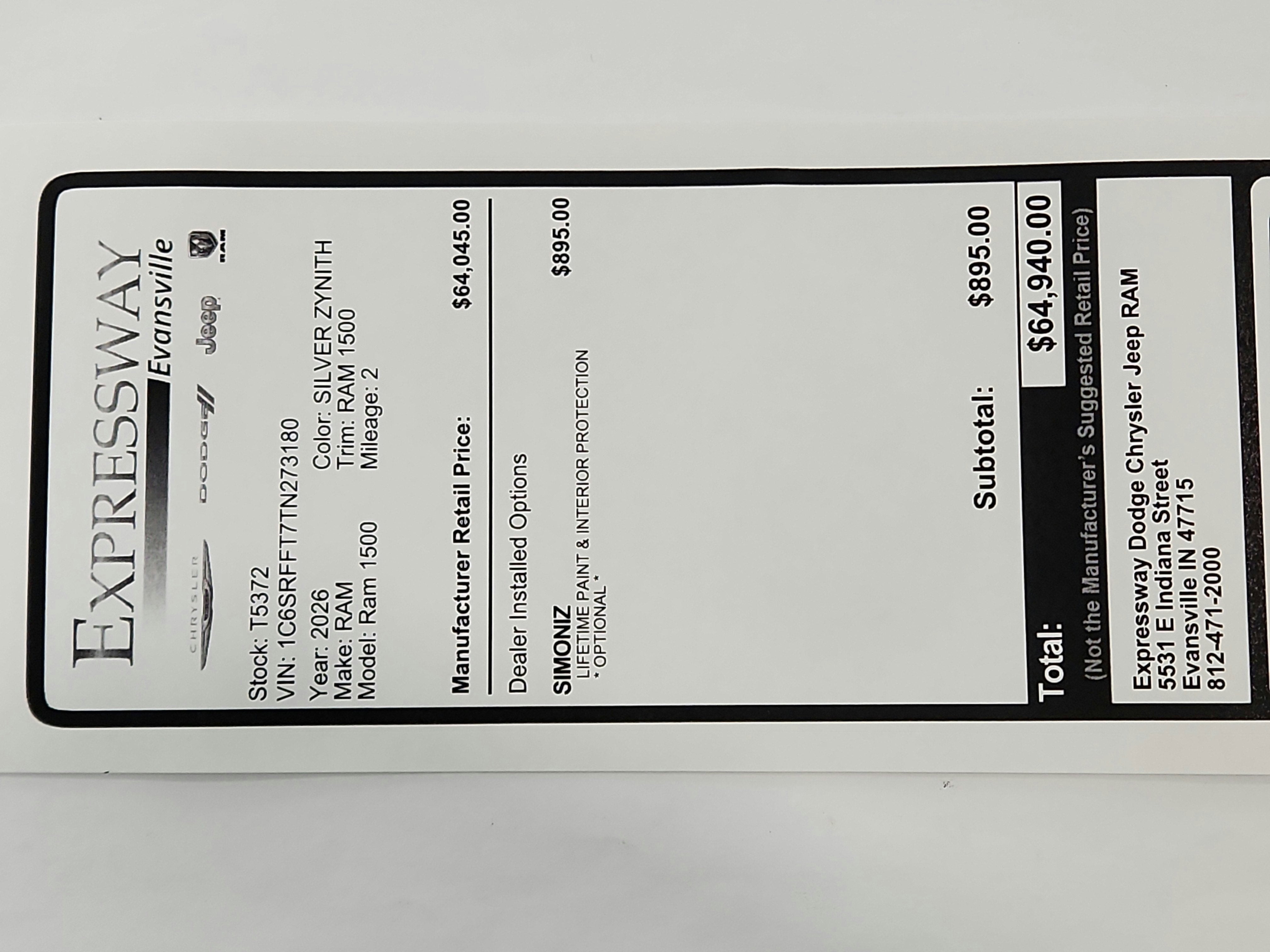 2026 RAM Ram 1500 RAM 1500 BIGHORN/LONESTAR CREW 4X4 (144.5 IN WB 5 FT 7 IN BOX)