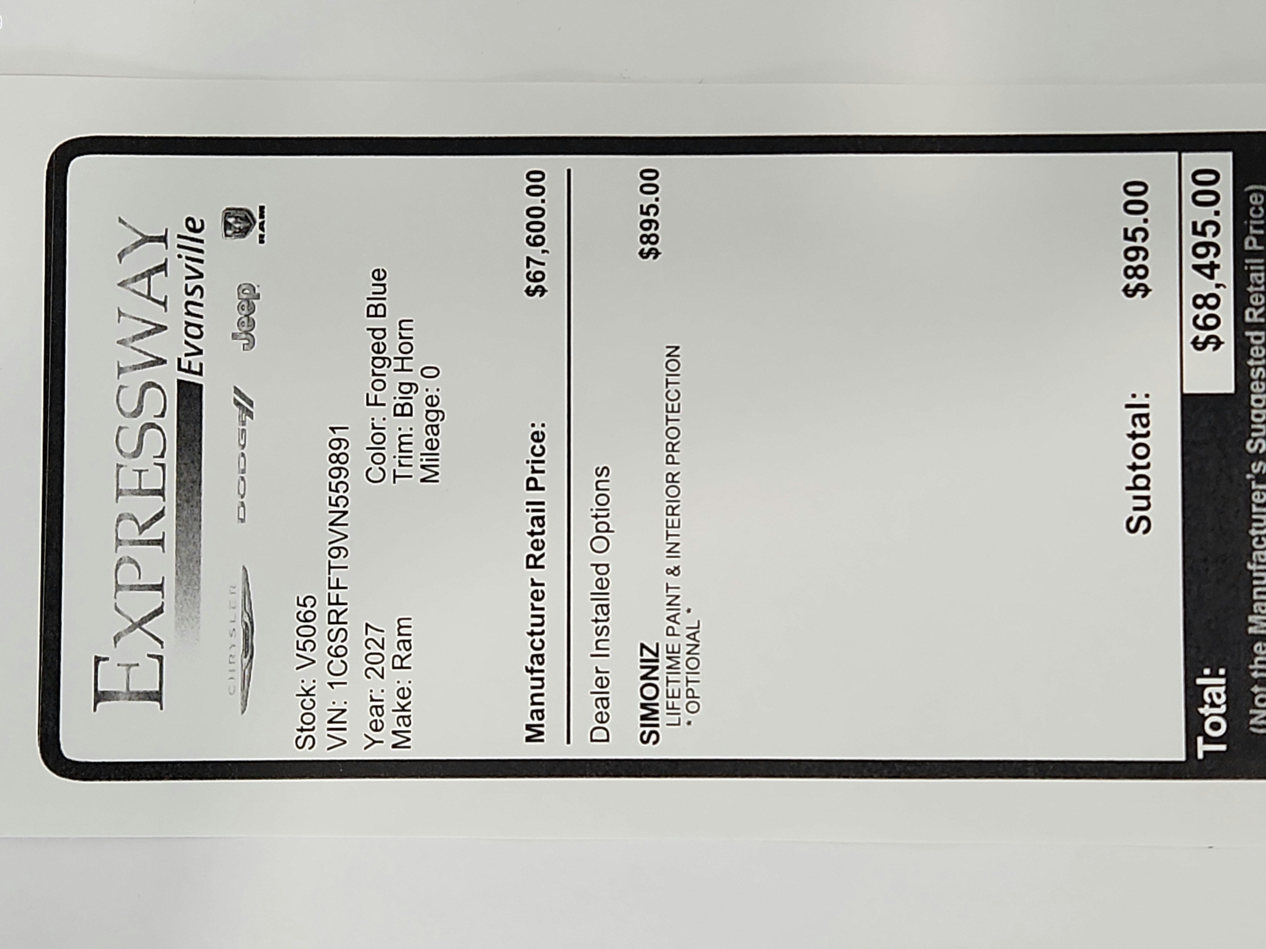 2027 RAM Ram 1500 Big Horn 4x4 Crew Cab 5'7" Box
