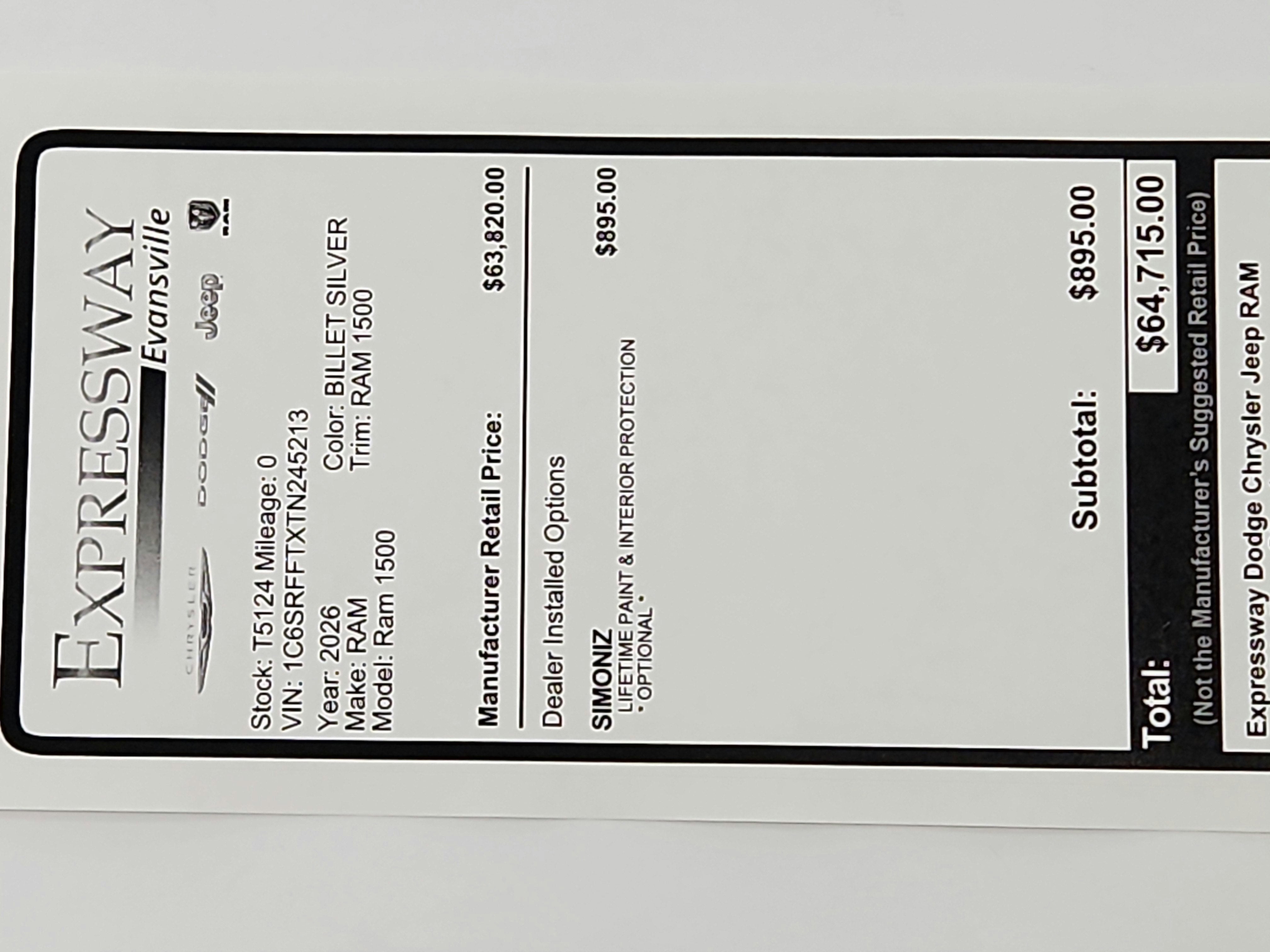 2026 RAM Ram 1500 RAM 1500 BIGHORN/LONESTAR CREW 4X4 (144.5 IN WB 5 FT 7 IN BOX)