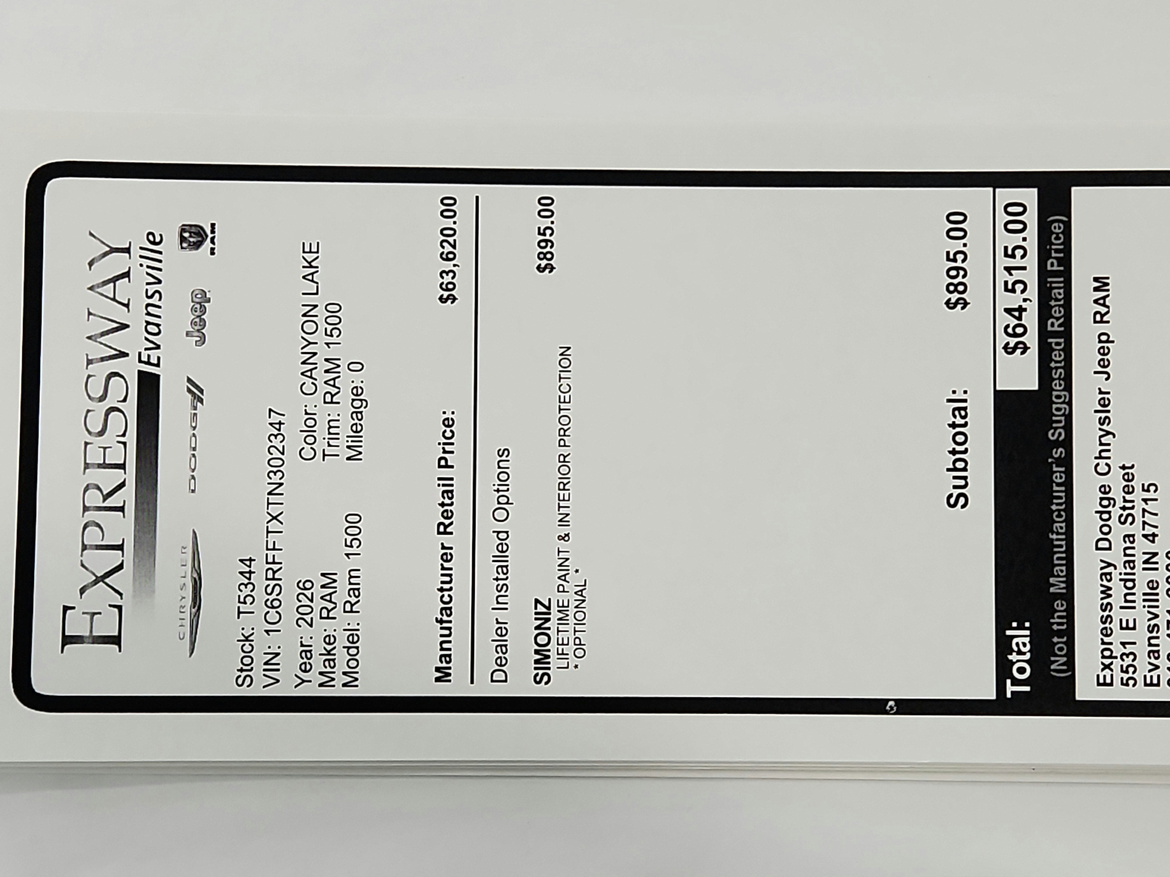 2026 RAM Ram 1500 RAM 1500 BIGHORN/LONESTAR CREW 4X4 (144.5 IN WB 5 FT 7 IN BOX)