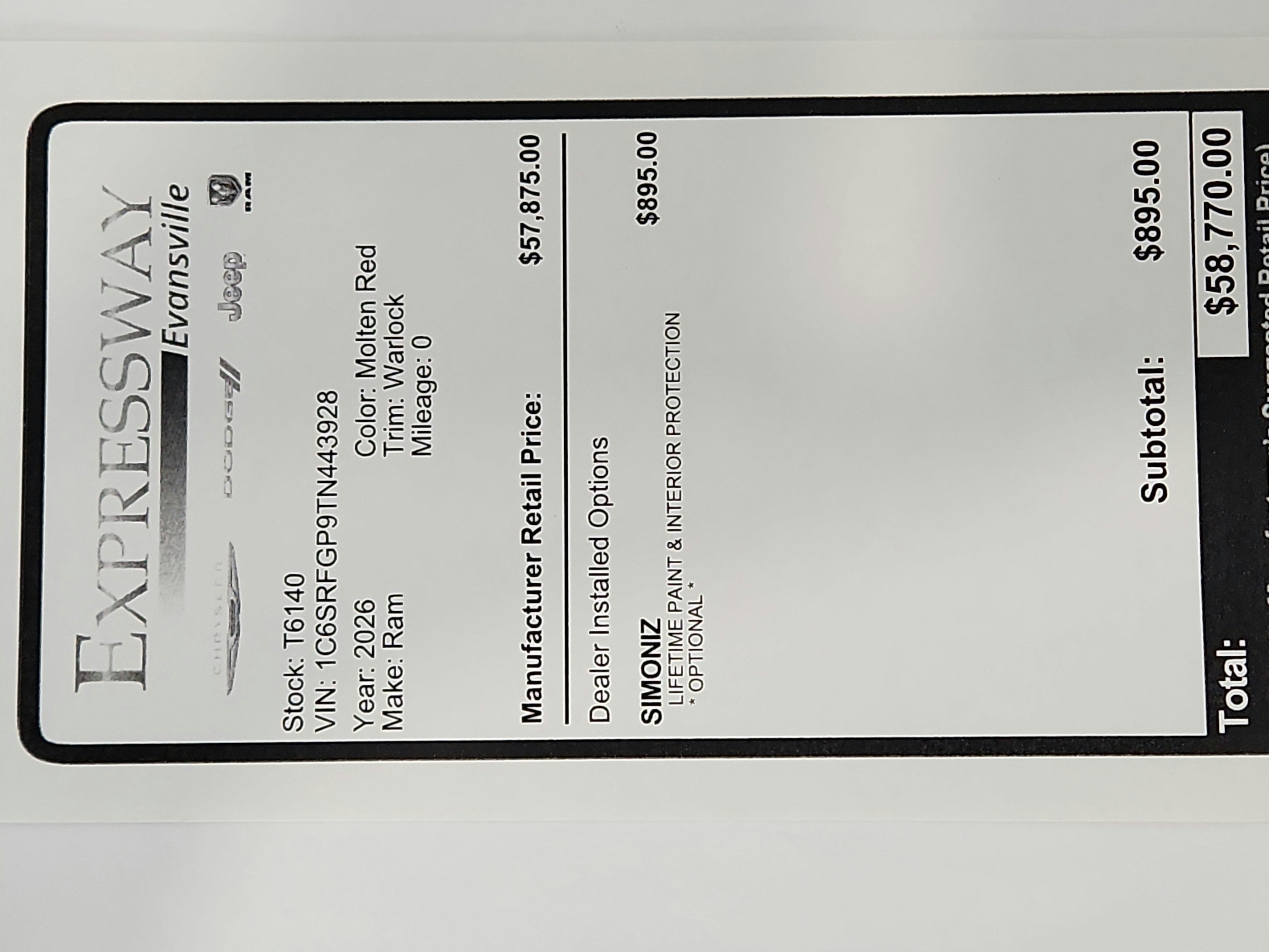 2026 RAM Ram 1500 Warlock 4x4 Crew Cab 5'7" Box
