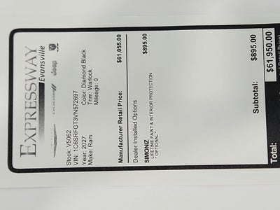 2027 RAM Ram 1500 Warlock 4x4 Crew Cab 5'7" Box
