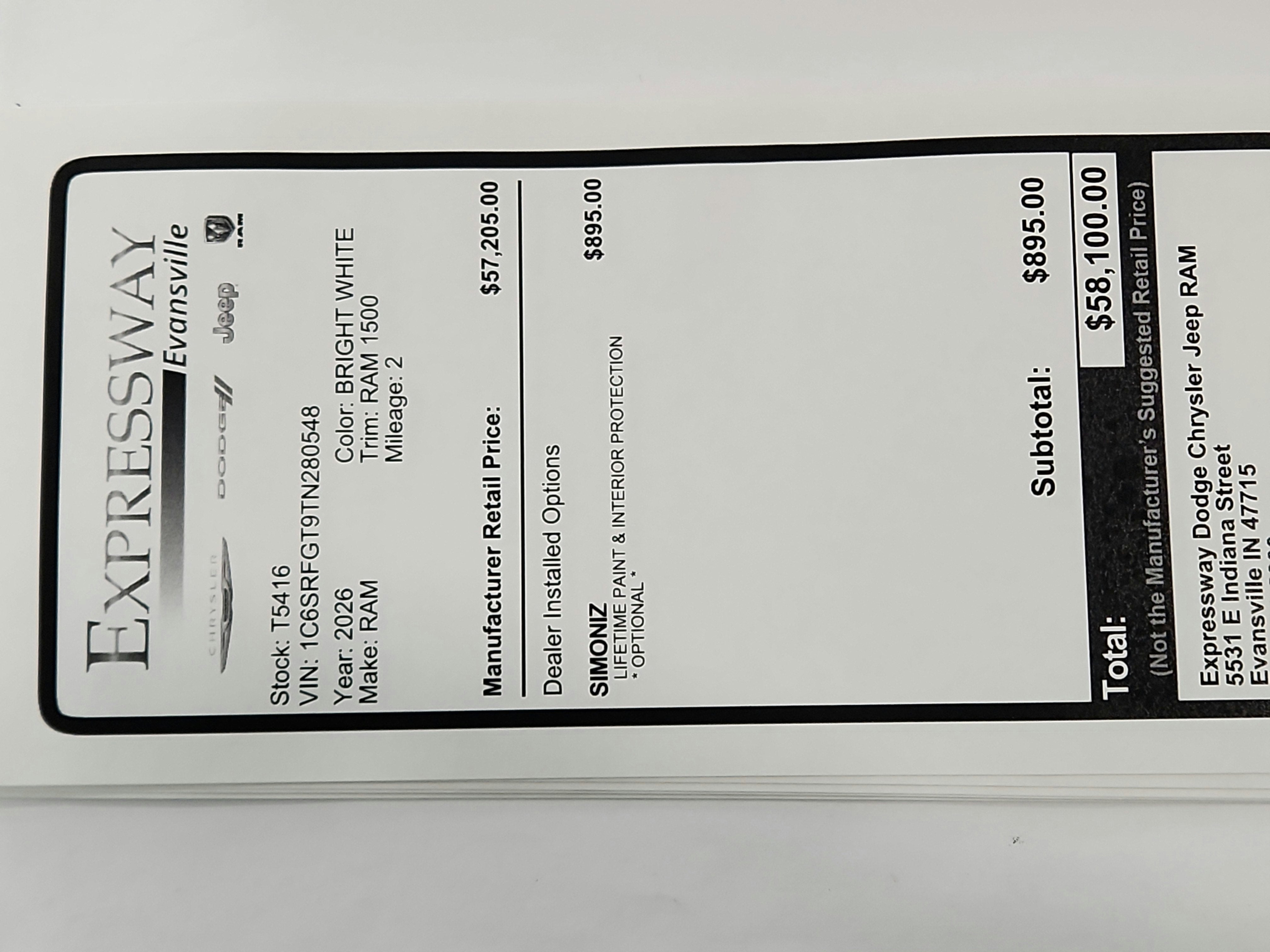 2026 RAM Ram 1500 RAM 1500 TRADESMAN CREW CAB 4X4 (144.5 IN WB 5 FT 7 IN BOX)