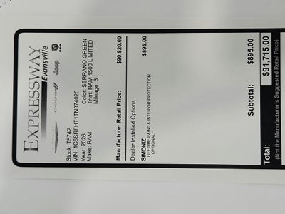 2026 RAM Ram 1500 RAM 1500 LIMITED CREW CAB 4X4 (144.5 IN WB 5 FT 7 IN BOX)