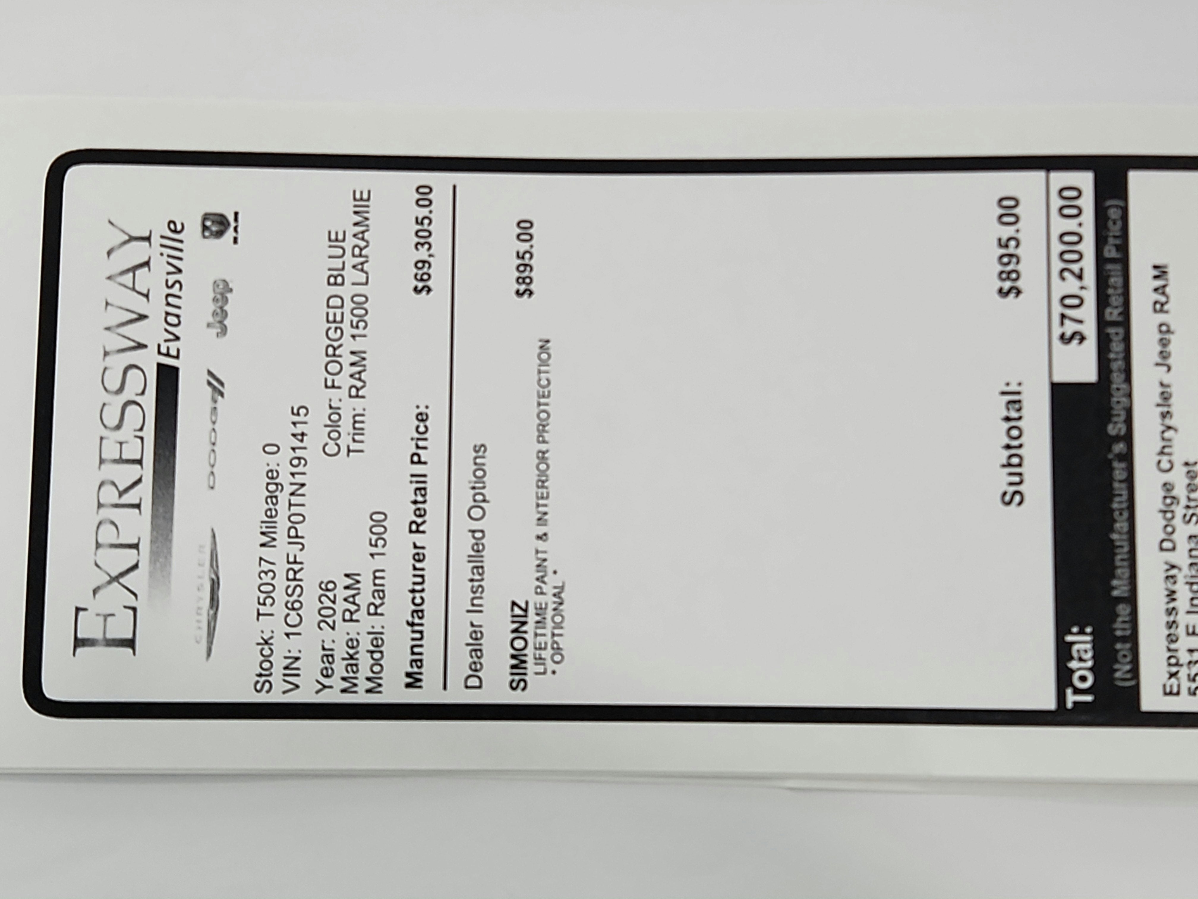 2026 RAM Ram 1500 RAM 1500 LARAMIE CREW CAB 4X4 (144.5 IN WB 5 FT 7 IN BOX)