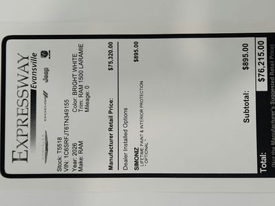 2026 RAM Ram 1500 RAM 1500 LARAMIE CREW CAB 4X4 (144.5 IN WB 5 FT 7 IN BOX)
