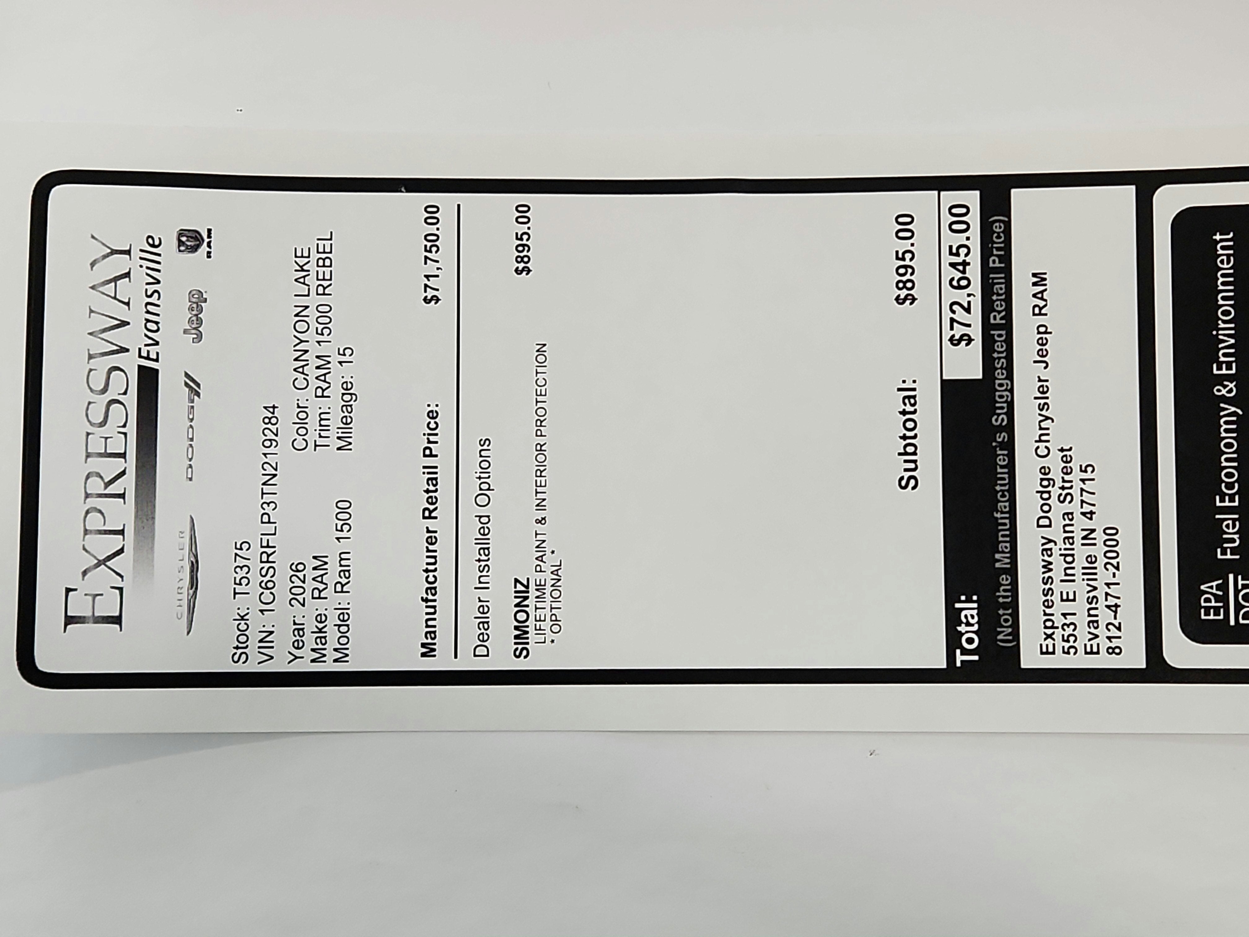 2026 RAM Ram 1500 RAM 1500 REBEL CREW CAB 4X4 (144.5 IN WB 5 FT 7 IN BOX)