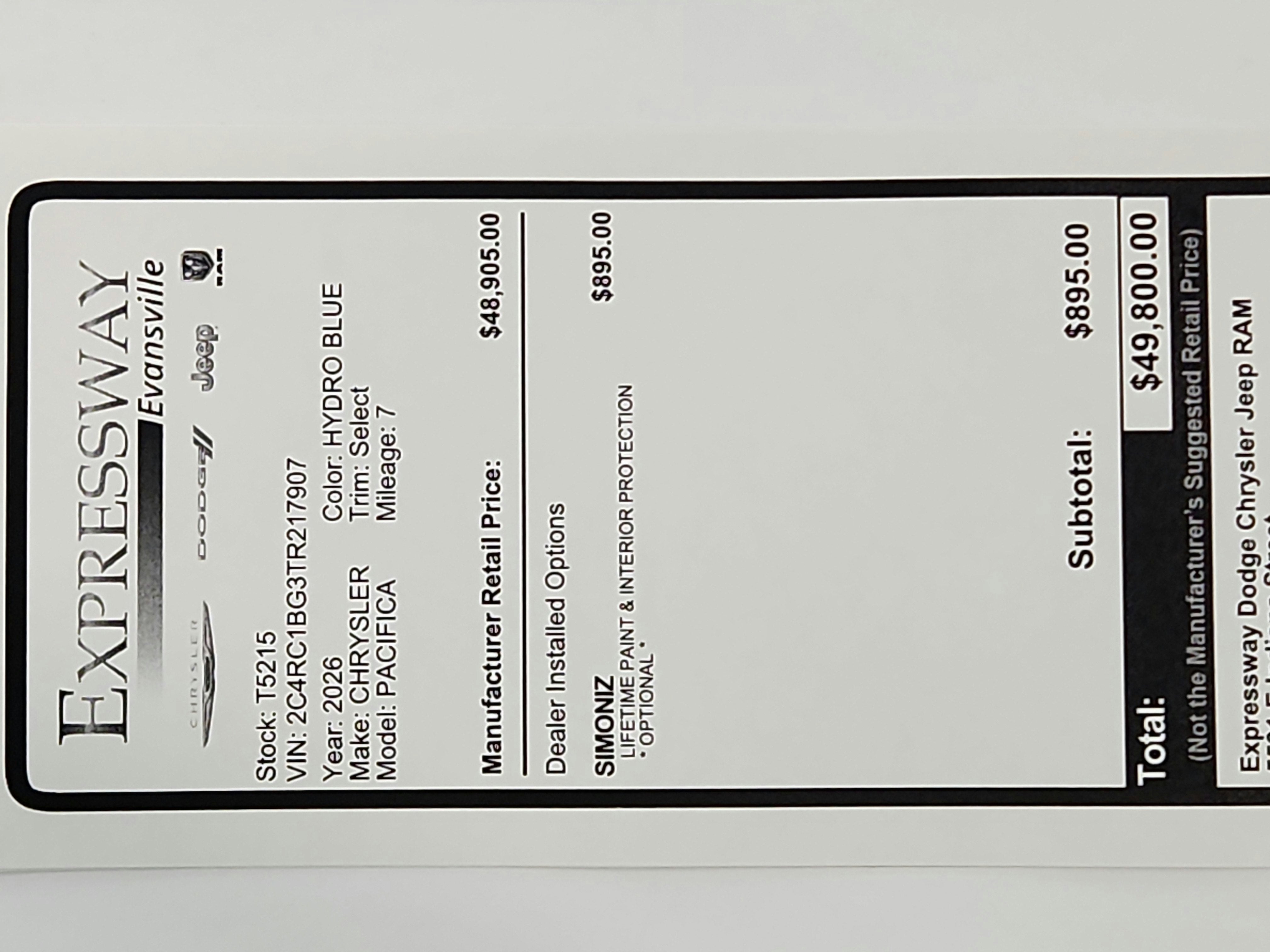 2026 Chrysler Pacifica Select