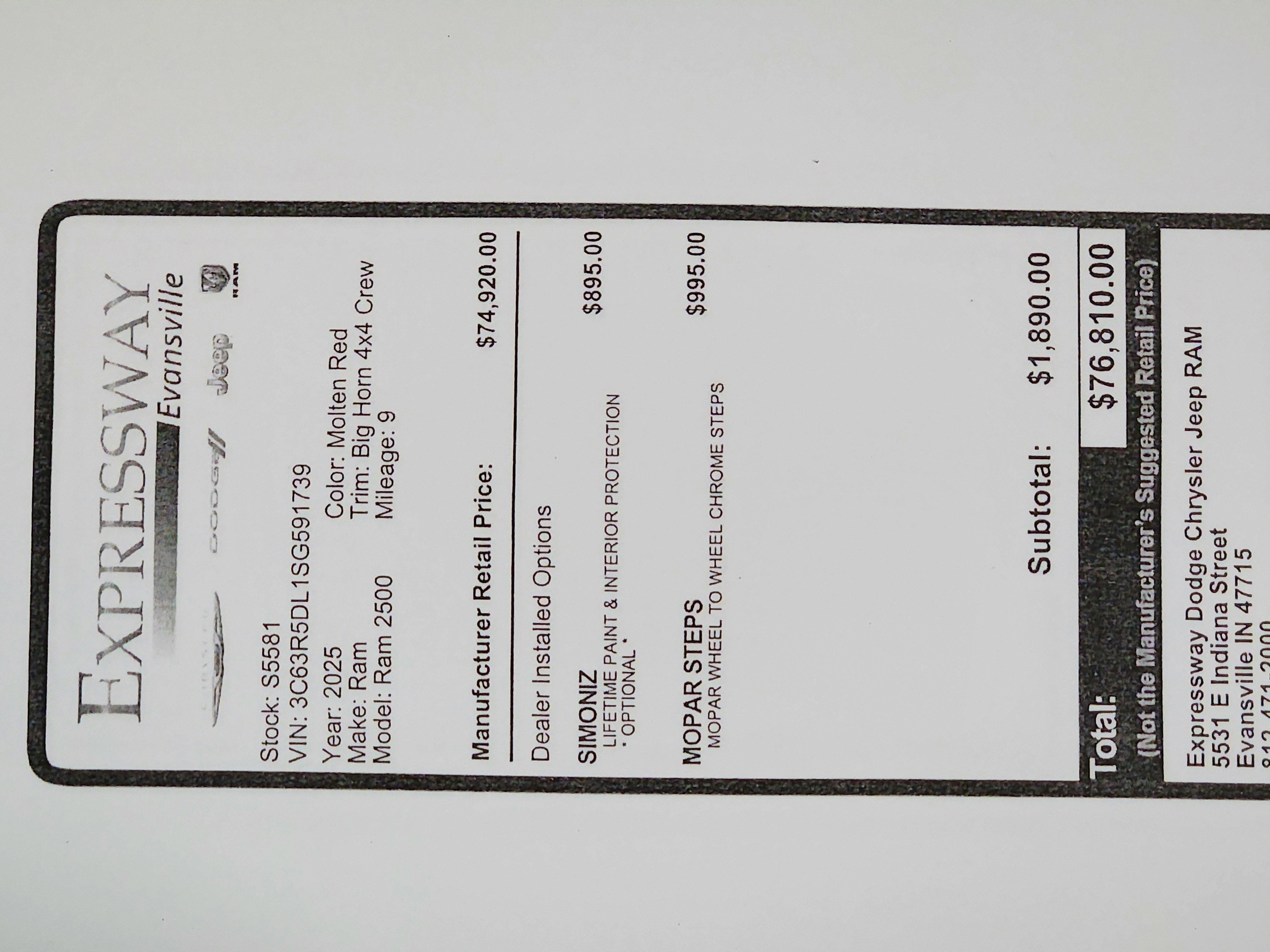 2025 RAM Ram 2500 RAM 2500 BIG HORN CREW CAB 4X4 (149 IN WB 6 FT 4 IN BOX)