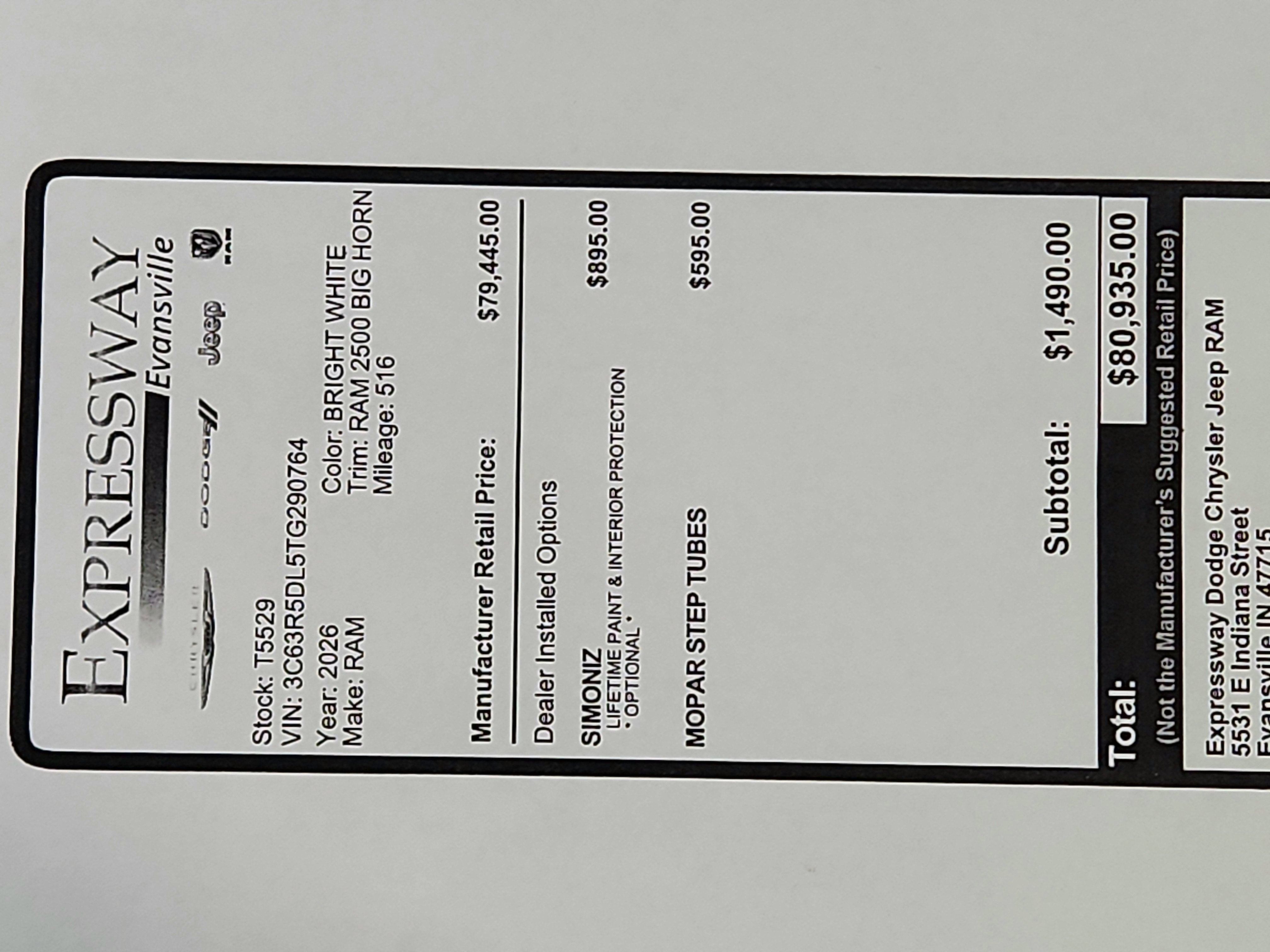 2026 RAM Ram 2500 RAM 2500 BIG HORN CREW CAB 4X4 (149 IN WB 6 FT 4 IN BOX)