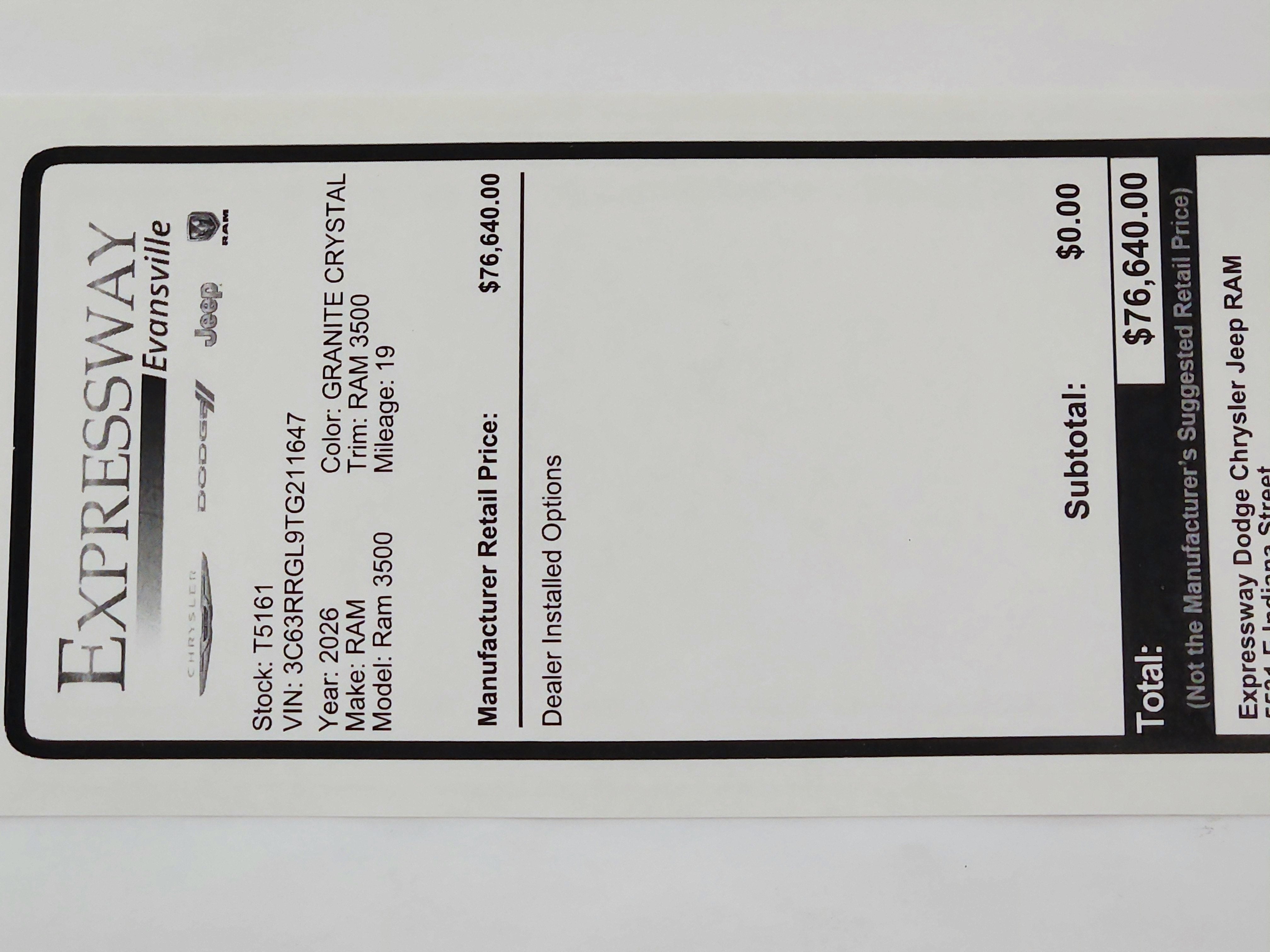 2026 RAM Ram 3500 RAM 3500 TRADESMAN CREW CAB 4X4 (169 IN WB 8 FT 0 IN BOX)