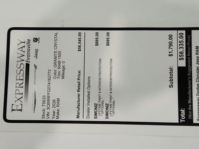 2026 RAM Ram 1500 RAM 1500 BIGHORN/LONESTAR CREW 4X4 (144.5 IN WB 5 FT 7 IN BOX)