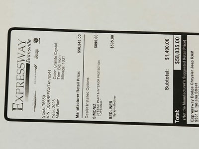 2026 RAM Ram 1500 Big Horn 4x4 Crew Cab 5'7" Box