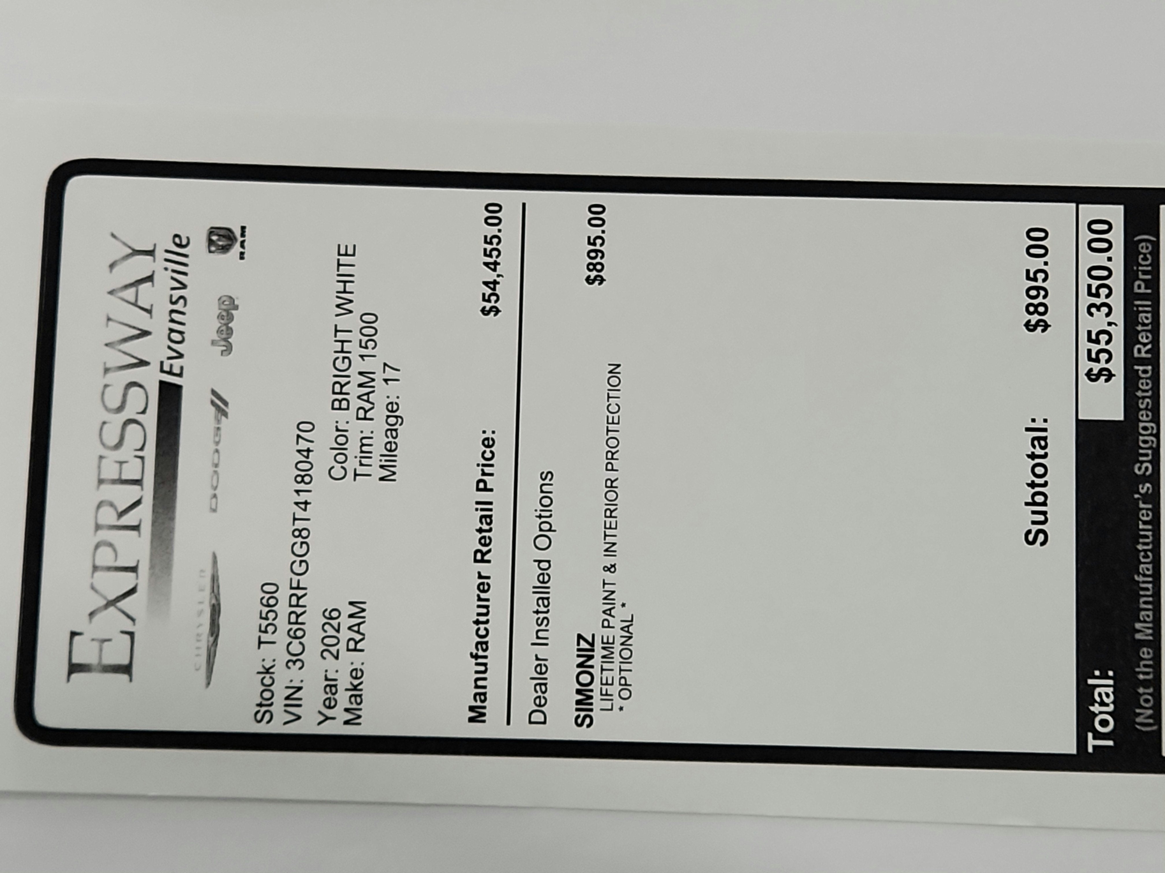 2026 RAM Ram 1500 RAM 1500 TRADESMAN CREW CAB 4X4 (144.5 IN WB 5 FT 7 IN BOX)