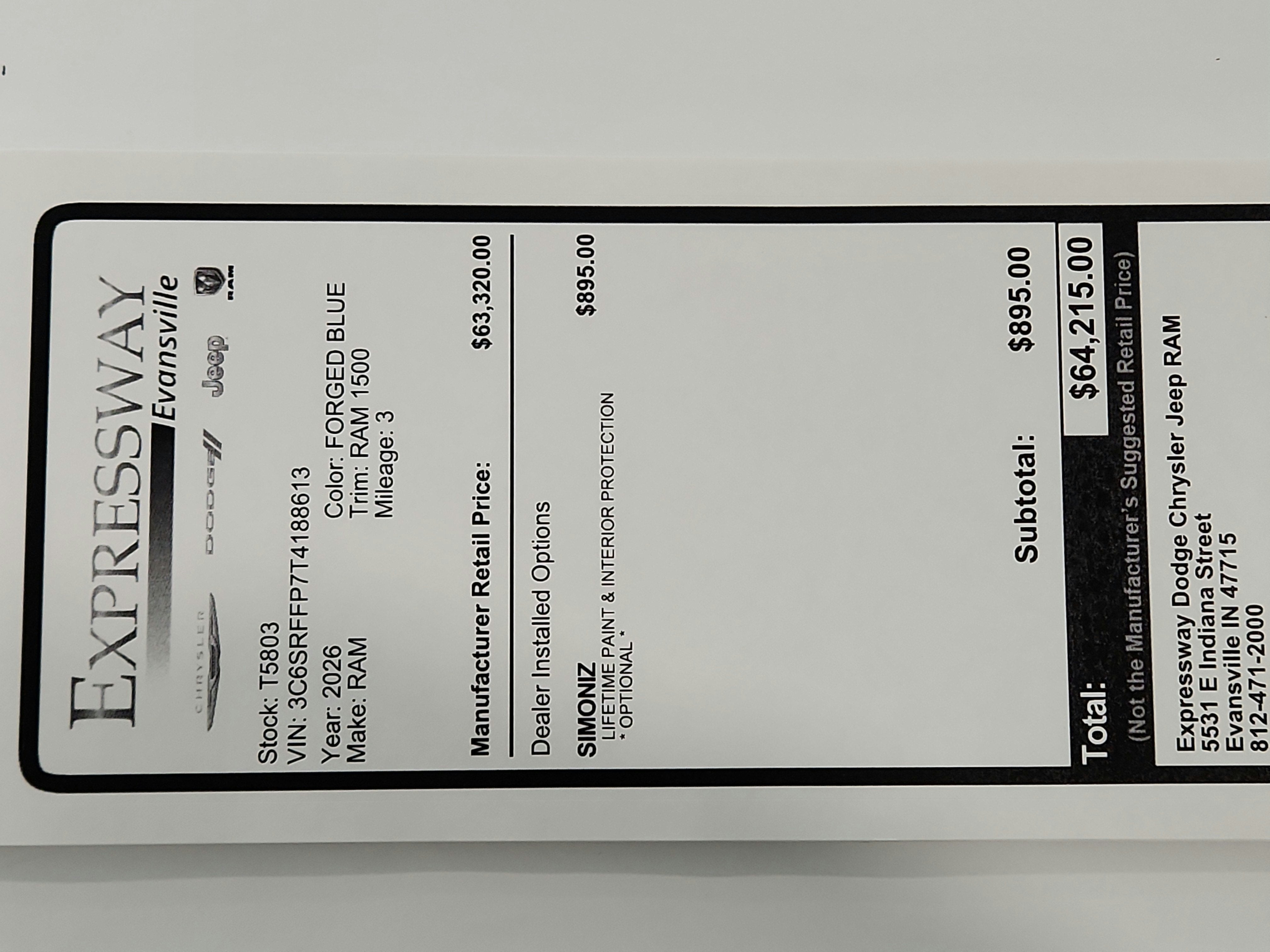 2026 RAM Ram 1500 RAM 1500 BIGHORN/LONESTAR CREW 4X4 (144.5 IN WB 5 FT 7 IN BOX)