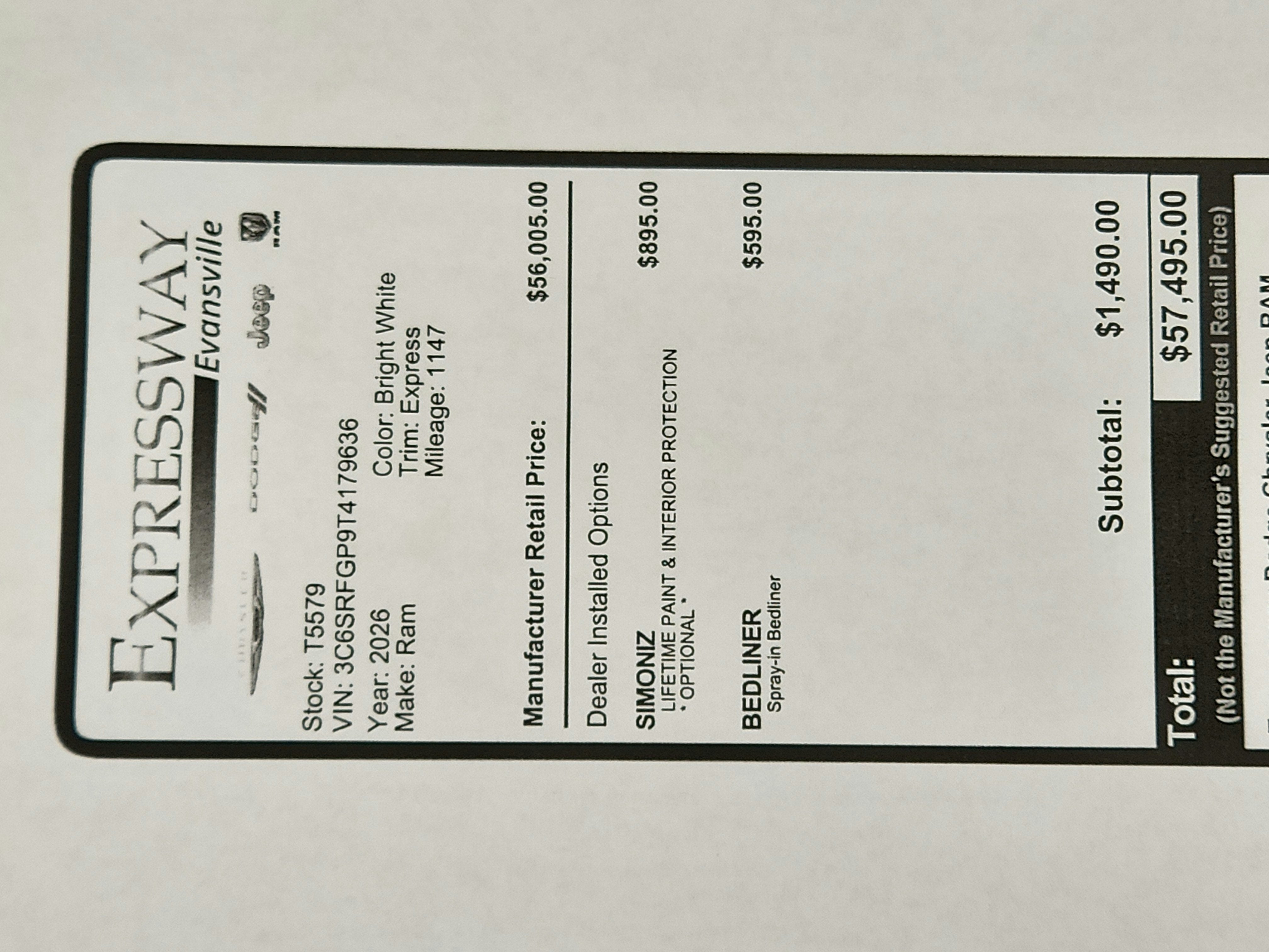 2026 RAM Ram 1500 Express 4x4 Crew Cab 5'7" Box