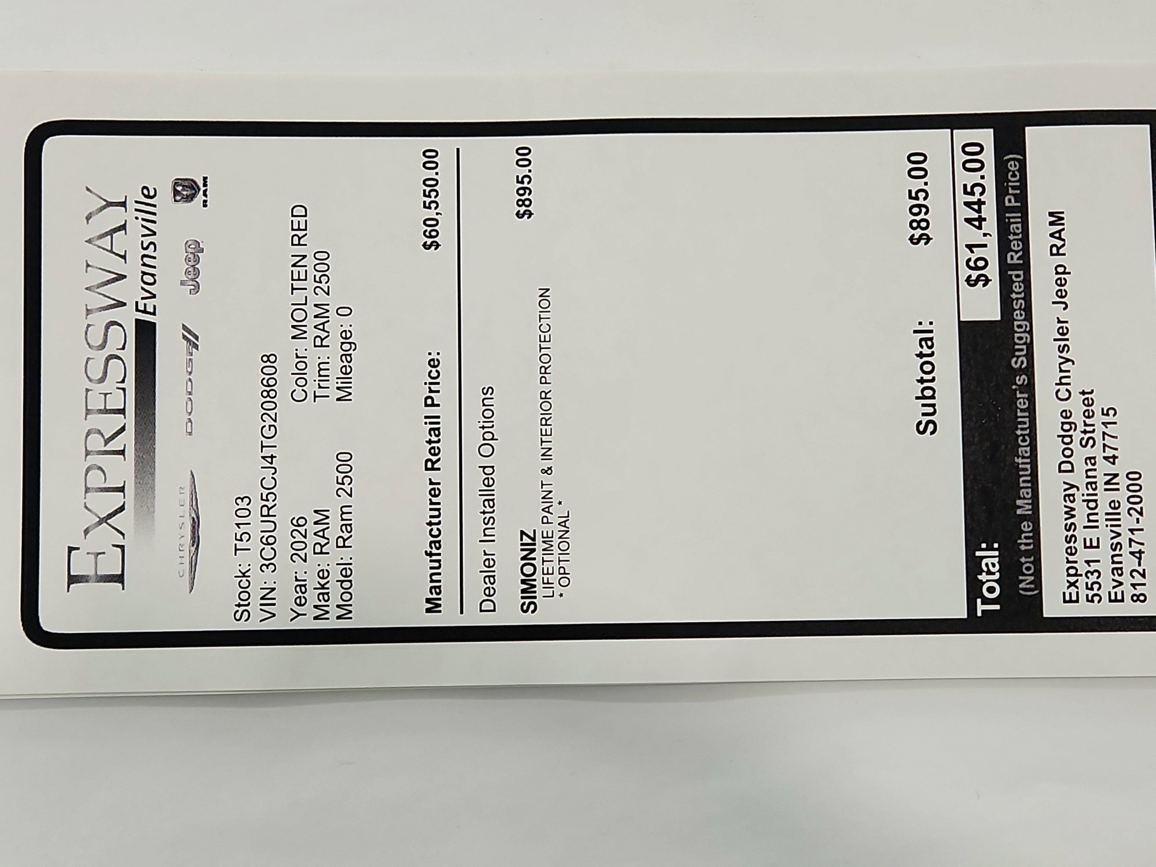 2026 RAM Ram 2500 RAM 2500 TRADESMAN CREW CAB 4X4 (149 IN WB 6 FT 4 IN BOX)