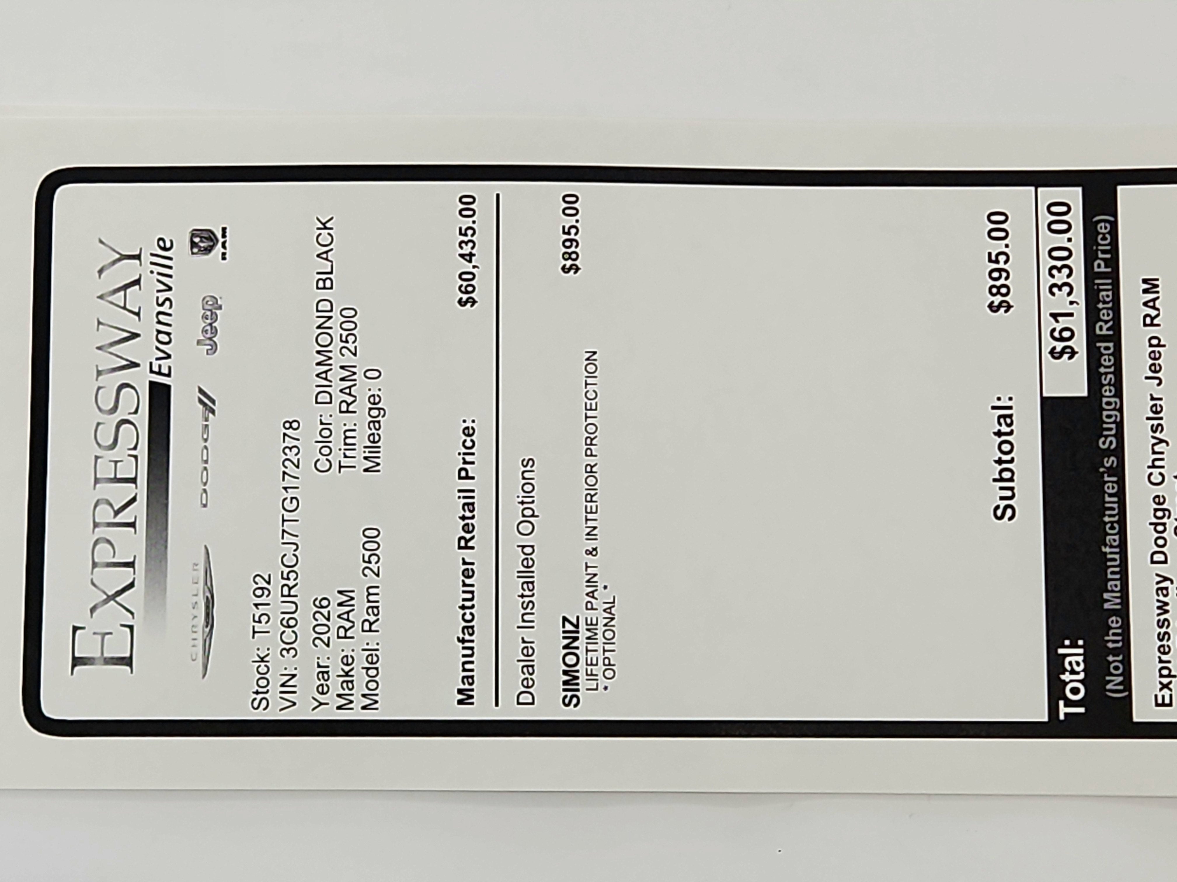 2026 RAM Ram 2500 RAM 2500 TRADESMAN CREW CAB 4X4 (149 IN WB 6 FT 4 IN BOX)