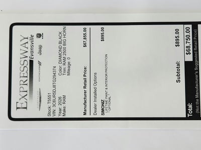 2026 RAM Ram 2500 Big Horn 4x4 Crew Cab 6'4" Box