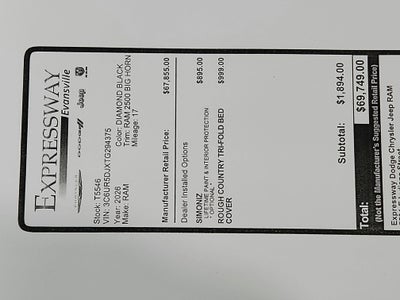 2026 RAM Ram 2500 RAM 2500 BIG HORN CREW CAB 4X4 (149 IN WB 6 FT 4 IN BOX)